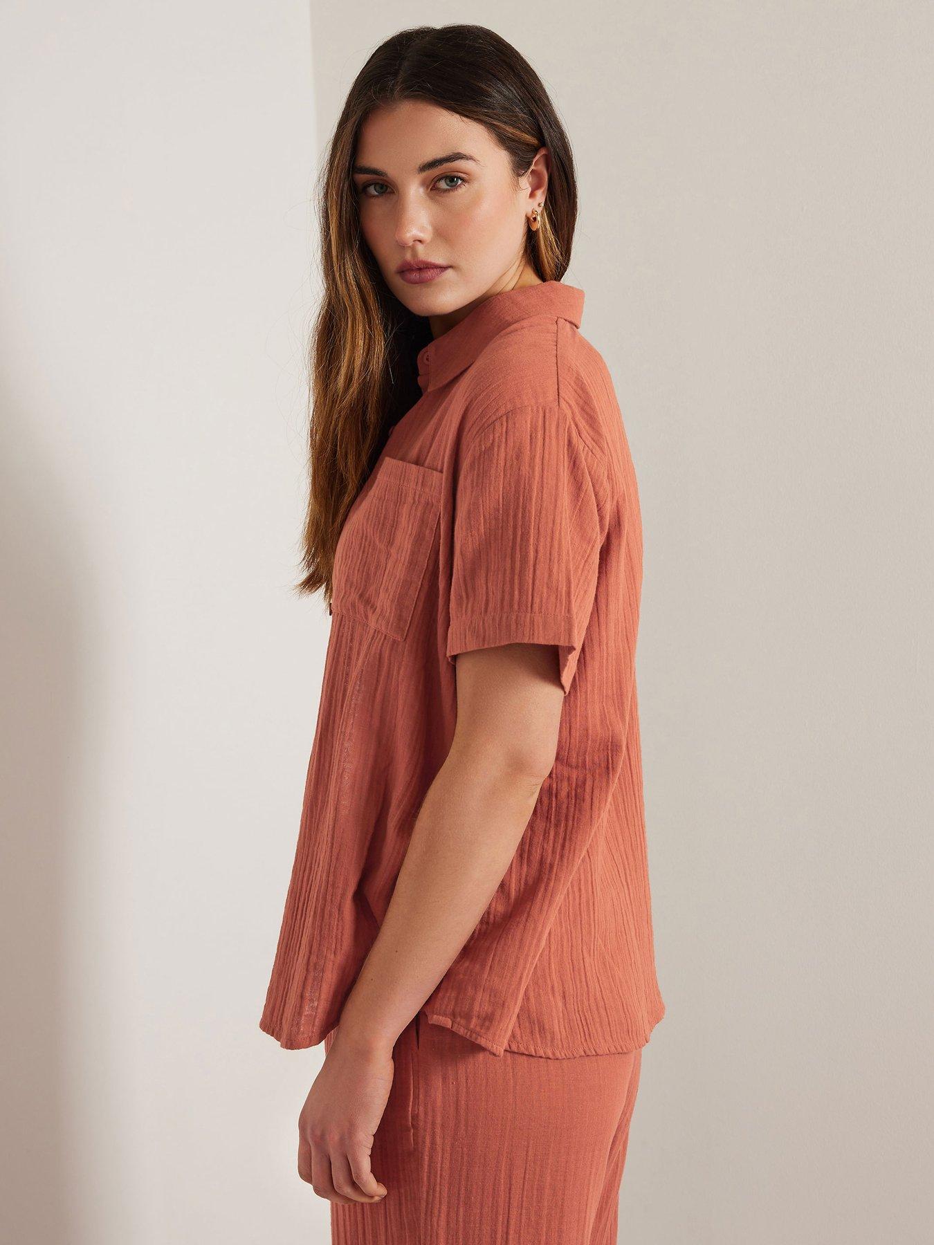 Image 2 of 4 of Long Tall Sally Tall Cheesecloth Short Sleeve Shirt - Orange