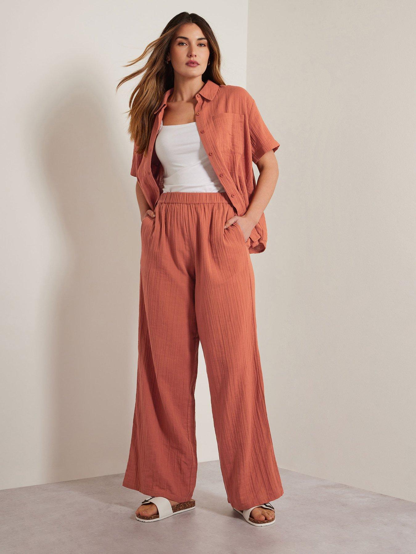Image 3 of 4 of Long Tall Sally Tall Cheesecloth Short Sleeve Shirt - Orange