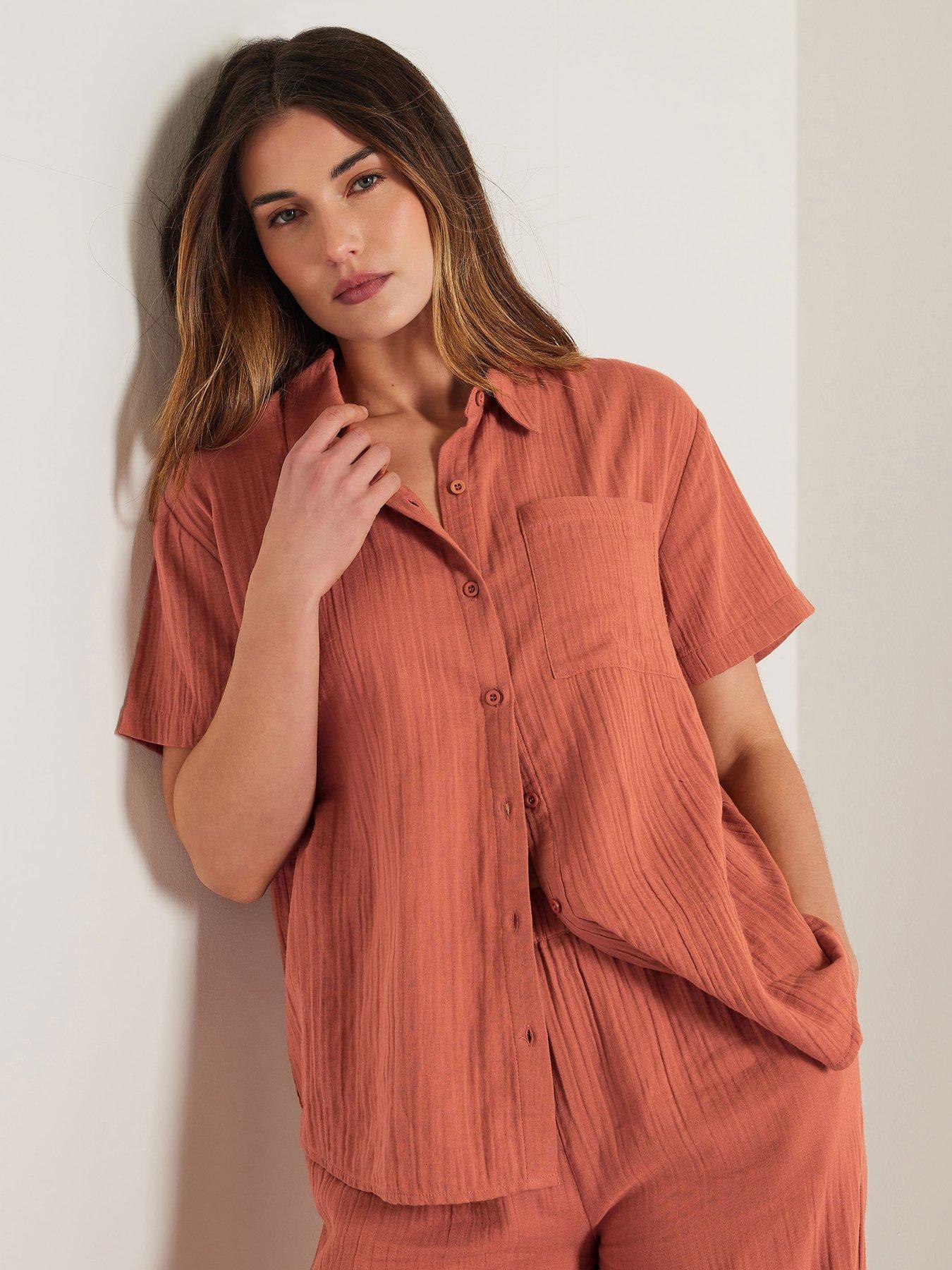 Image 4 of 4 of Long Tall Sally Tall Cheesecloth Short Sleeve Shirt - Orange
