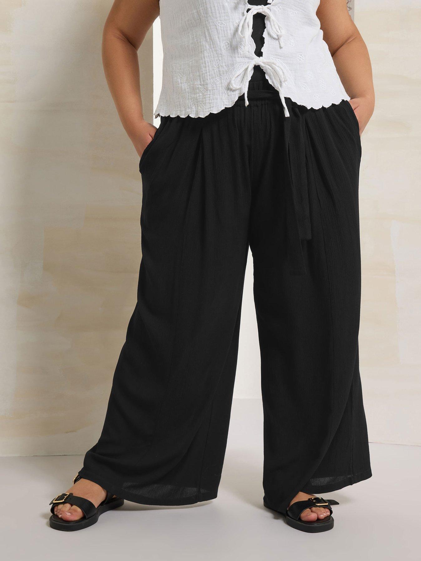 undefined Curve Crinkle Tie Waist Wide Leg Trouser - Green