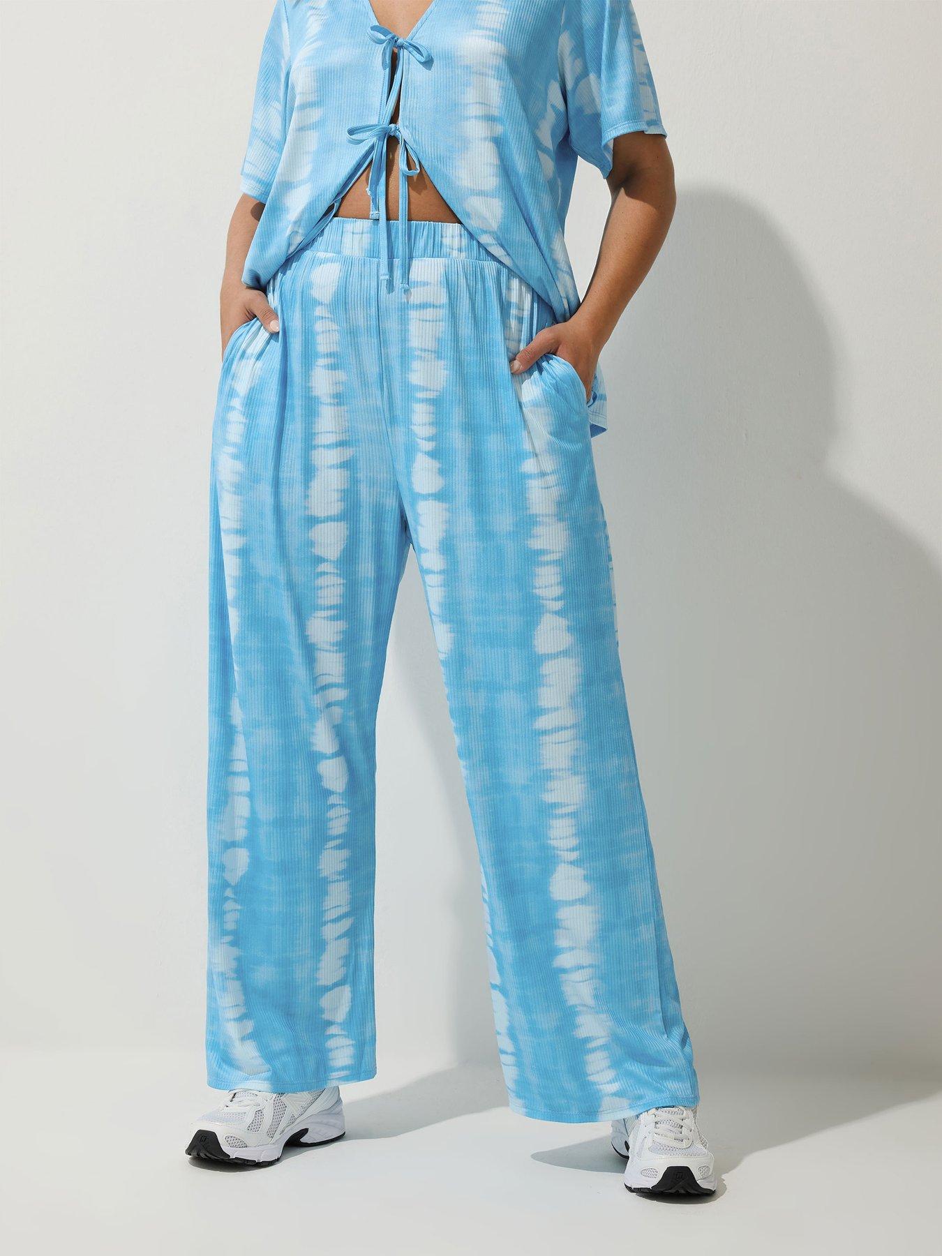 undefined Curve Tie Dye Textured Trouser - Blue