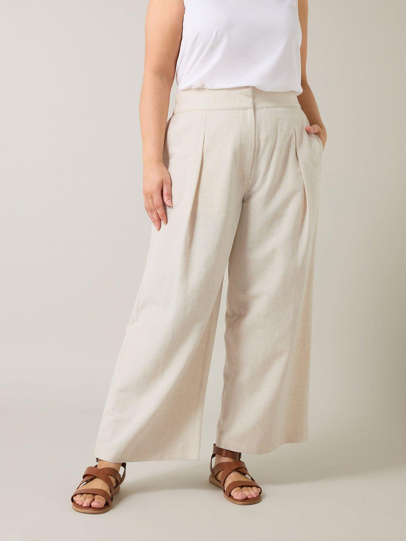 undefined Linen Wide Leg Trousers - Natural