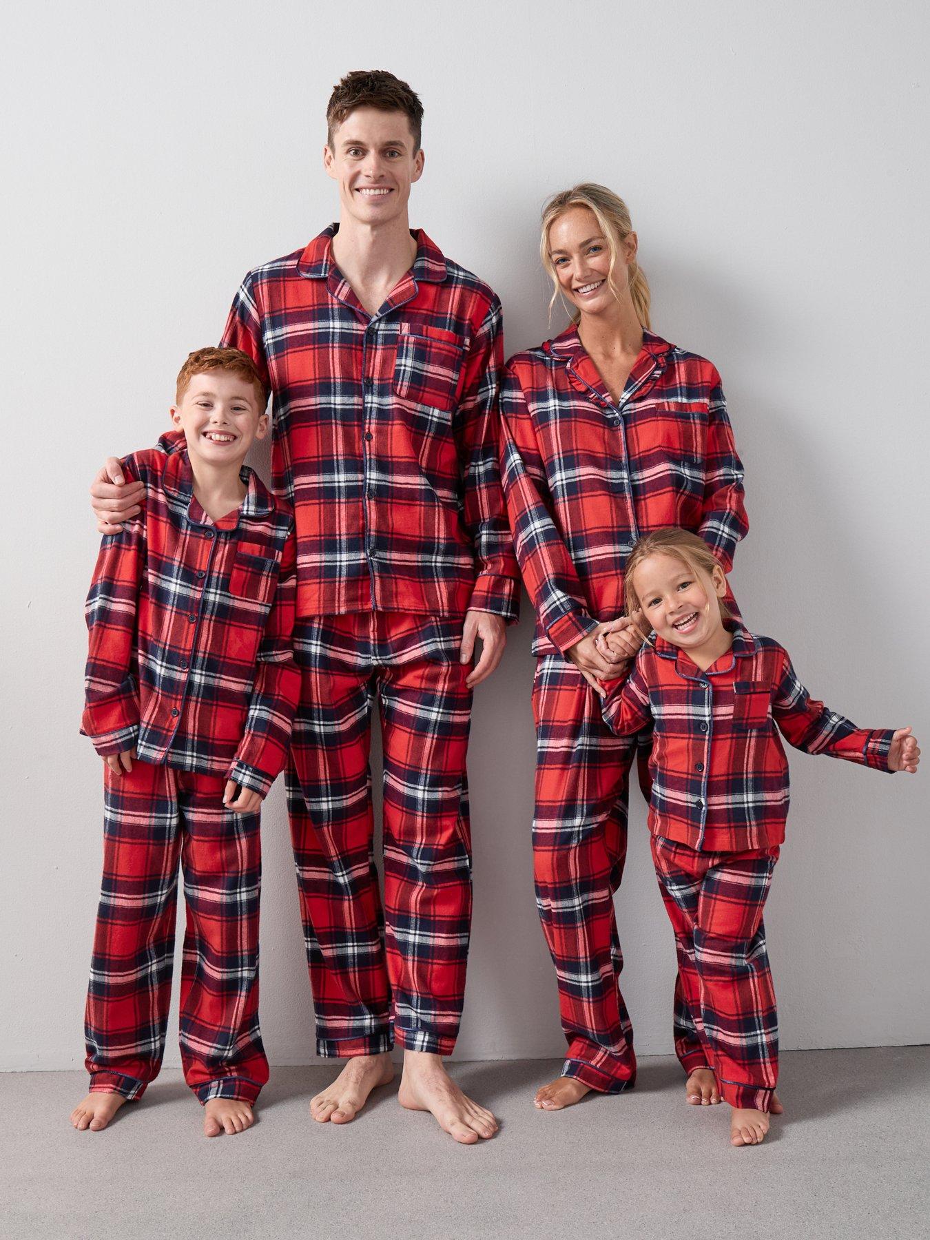 The Very Collection Mens Family Christmas Pj Check Flannel Revere Set - Red