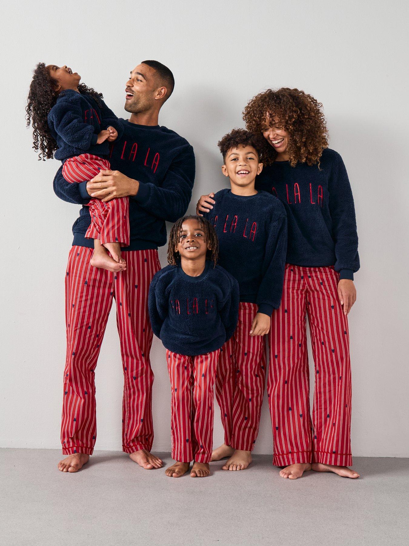 The Very Collection Mens Family Christmas Borg Sweat And Woven Trousers Pj Set - Navy
