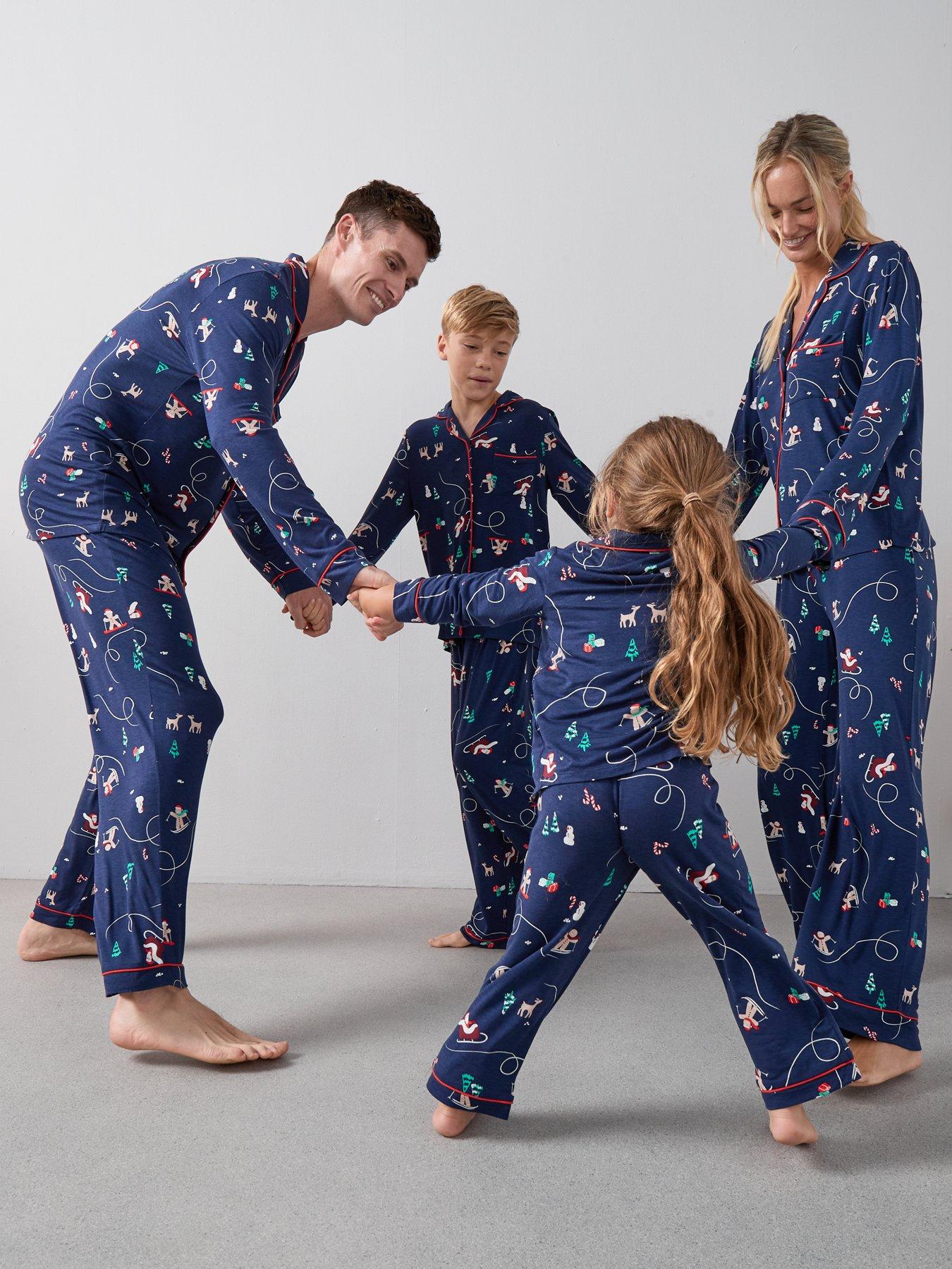 The Very Collection Mens Family Christmas PJ Printed Christmas Ski Jersey Revere Set - Navy