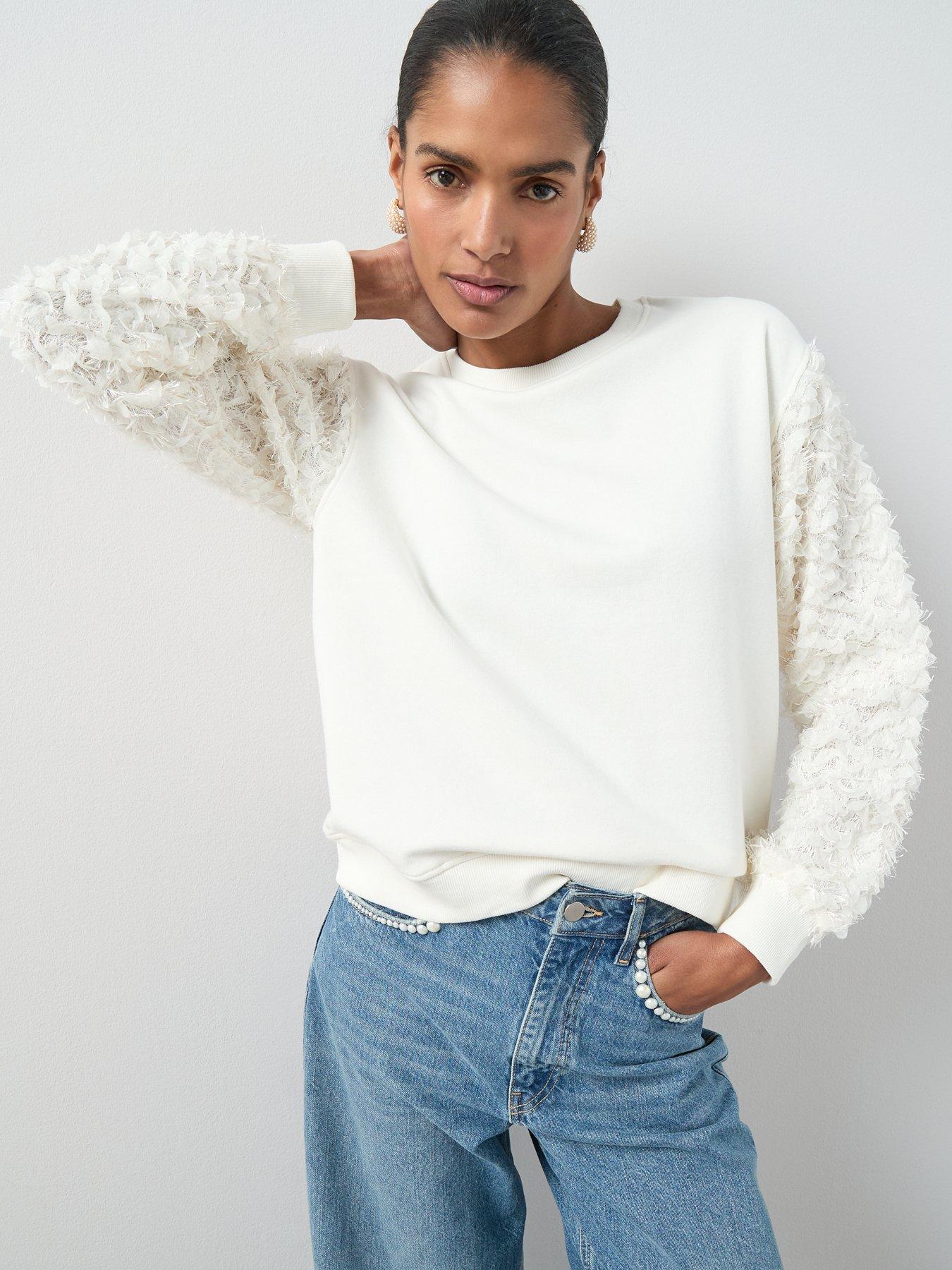 Image 6 of 6 of The Very Collection Lace Sleeve Top - Cream