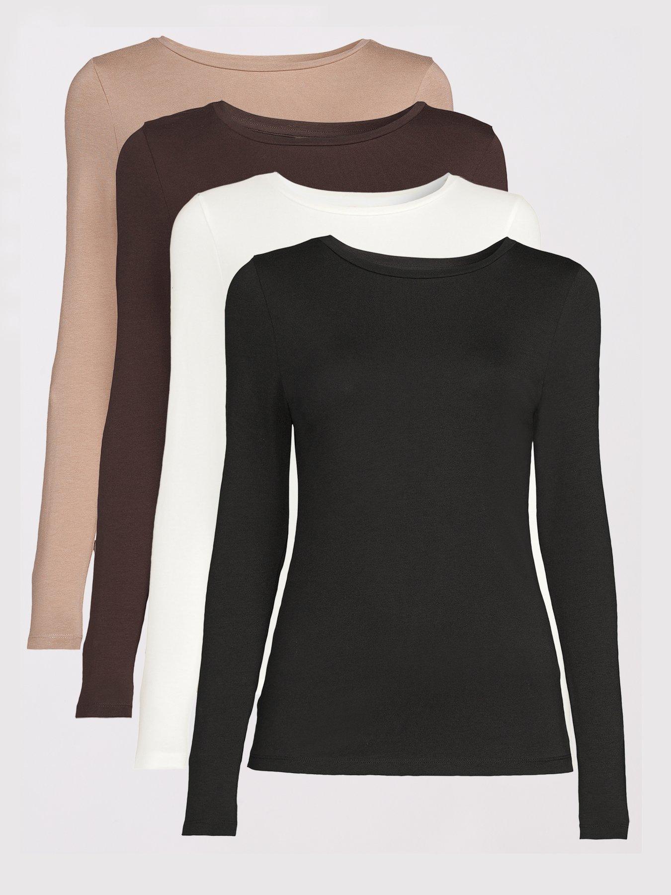 The Very Collection 4 Pack Long Sleeve Crew Neck T-Shirts - Multi