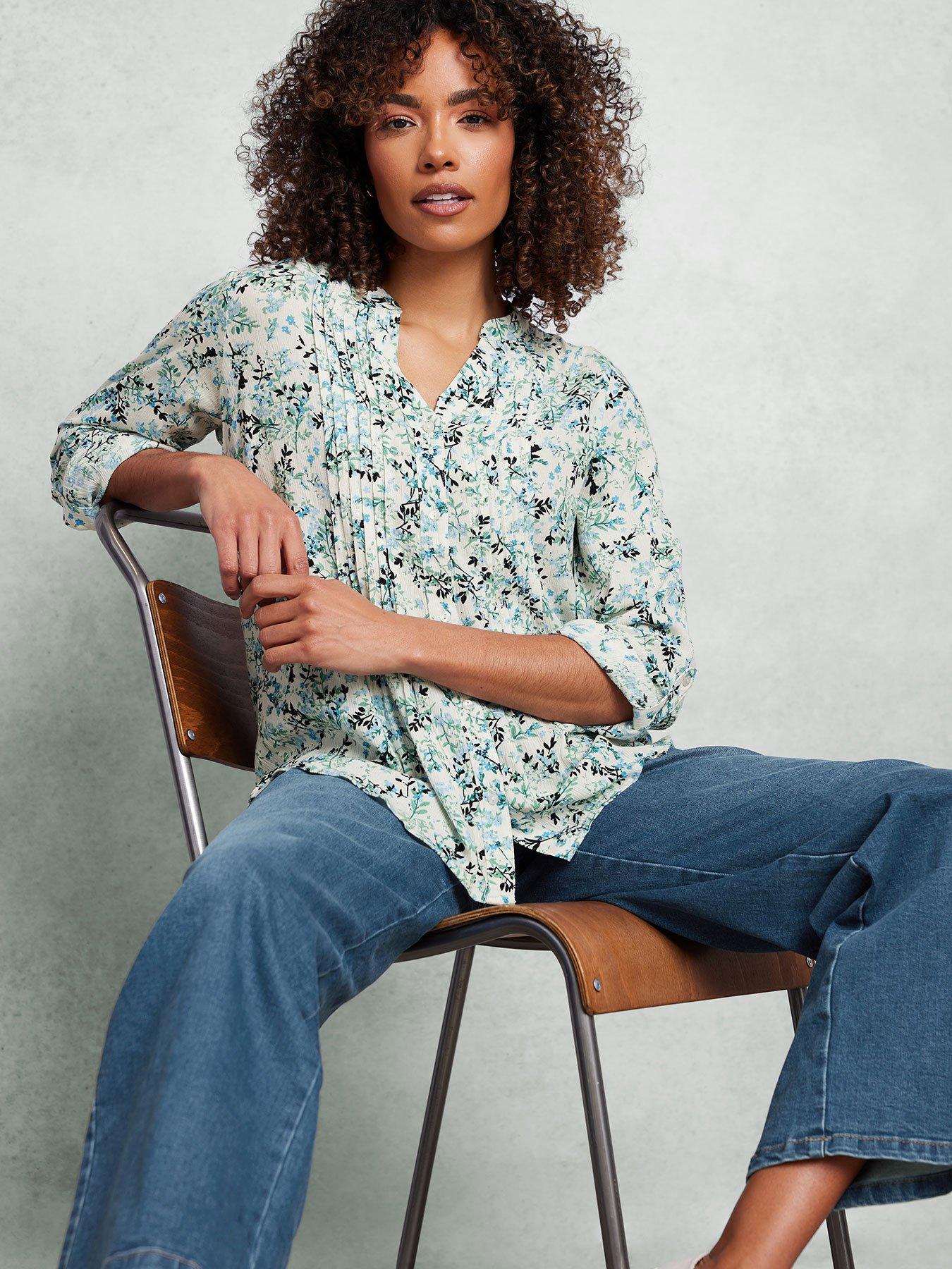 undefined Pintuck Long Sleeve Floral Print Top