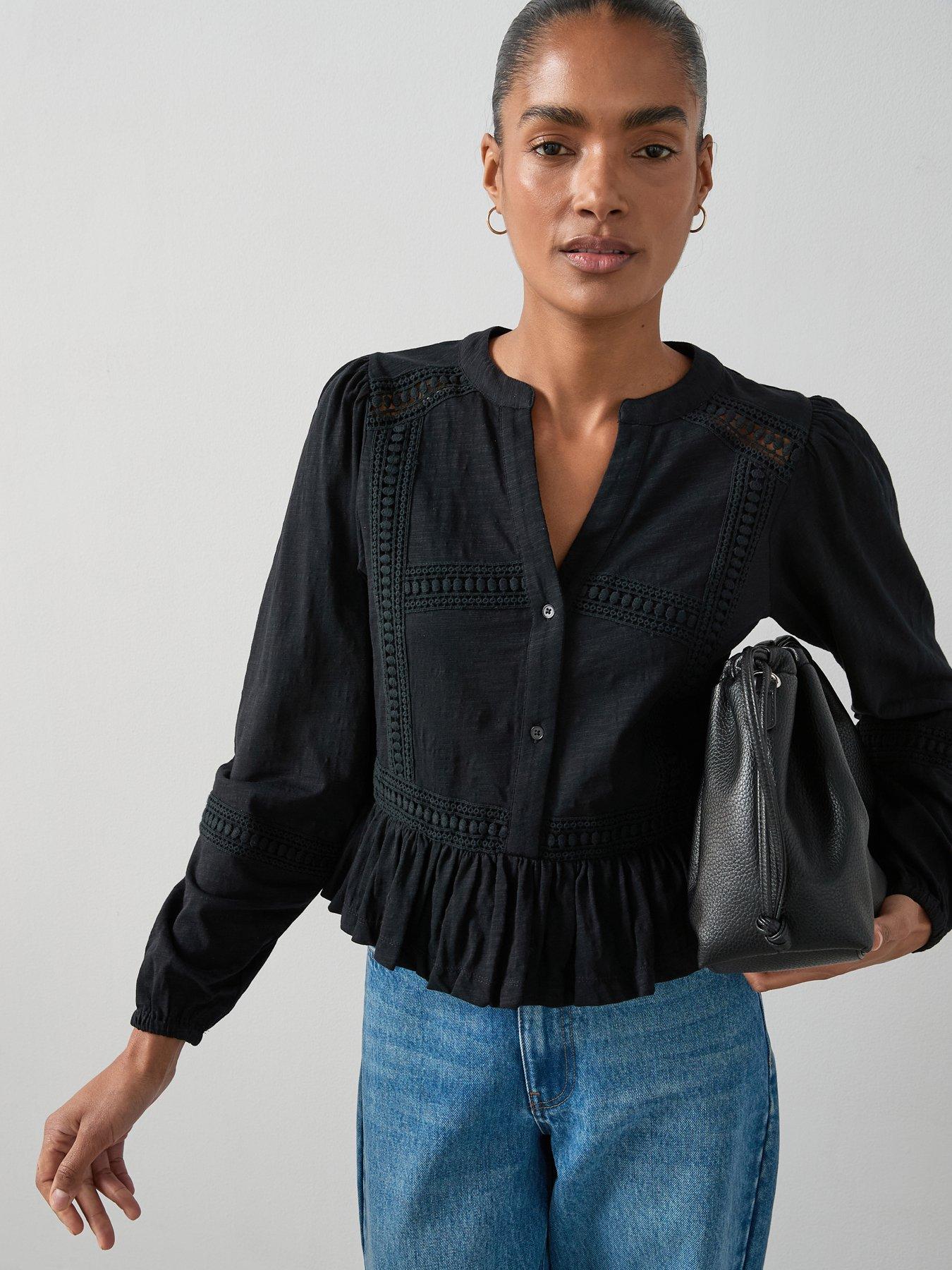 Image 1 of 6 of The Very Collection Lace Insert Top - Black