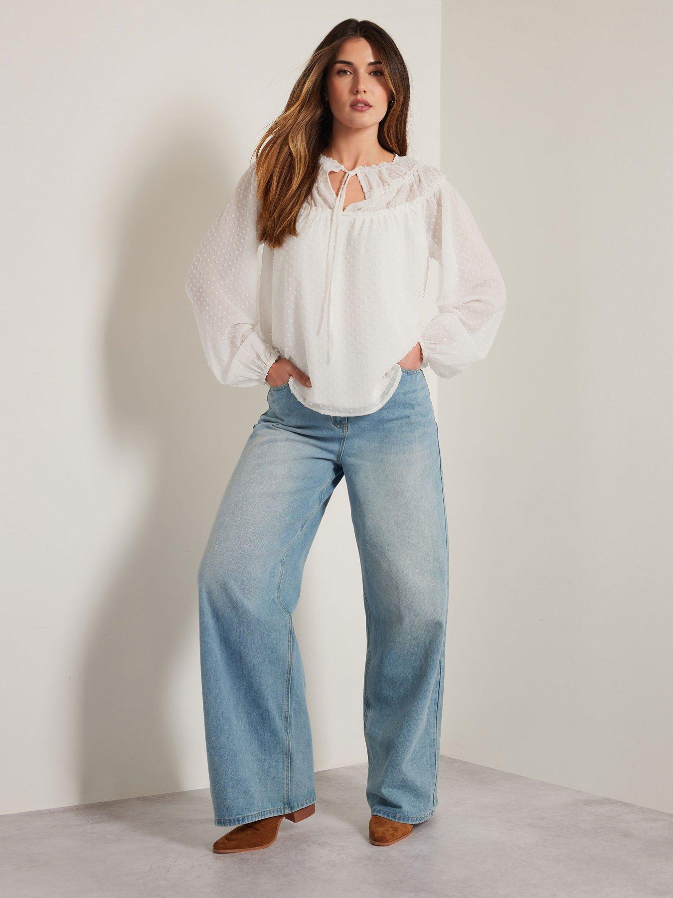 Image 3 of 4 of Long Tall Sally Tall Dobby Shirred Tie Blouse