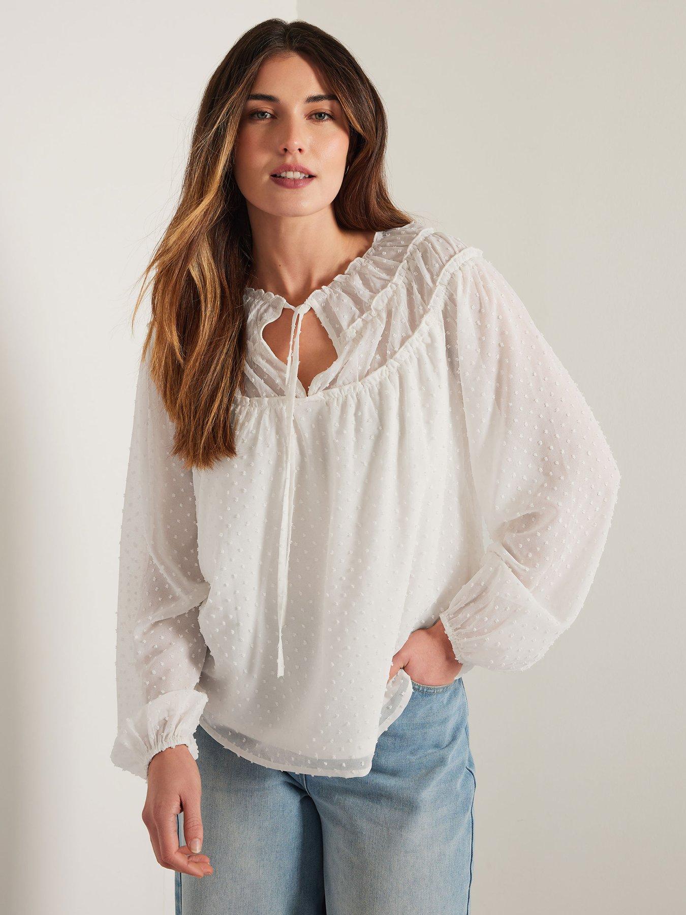 Image 4 of 4 of Long Tall Sally Tall Dobby Shirred Tie Blouse