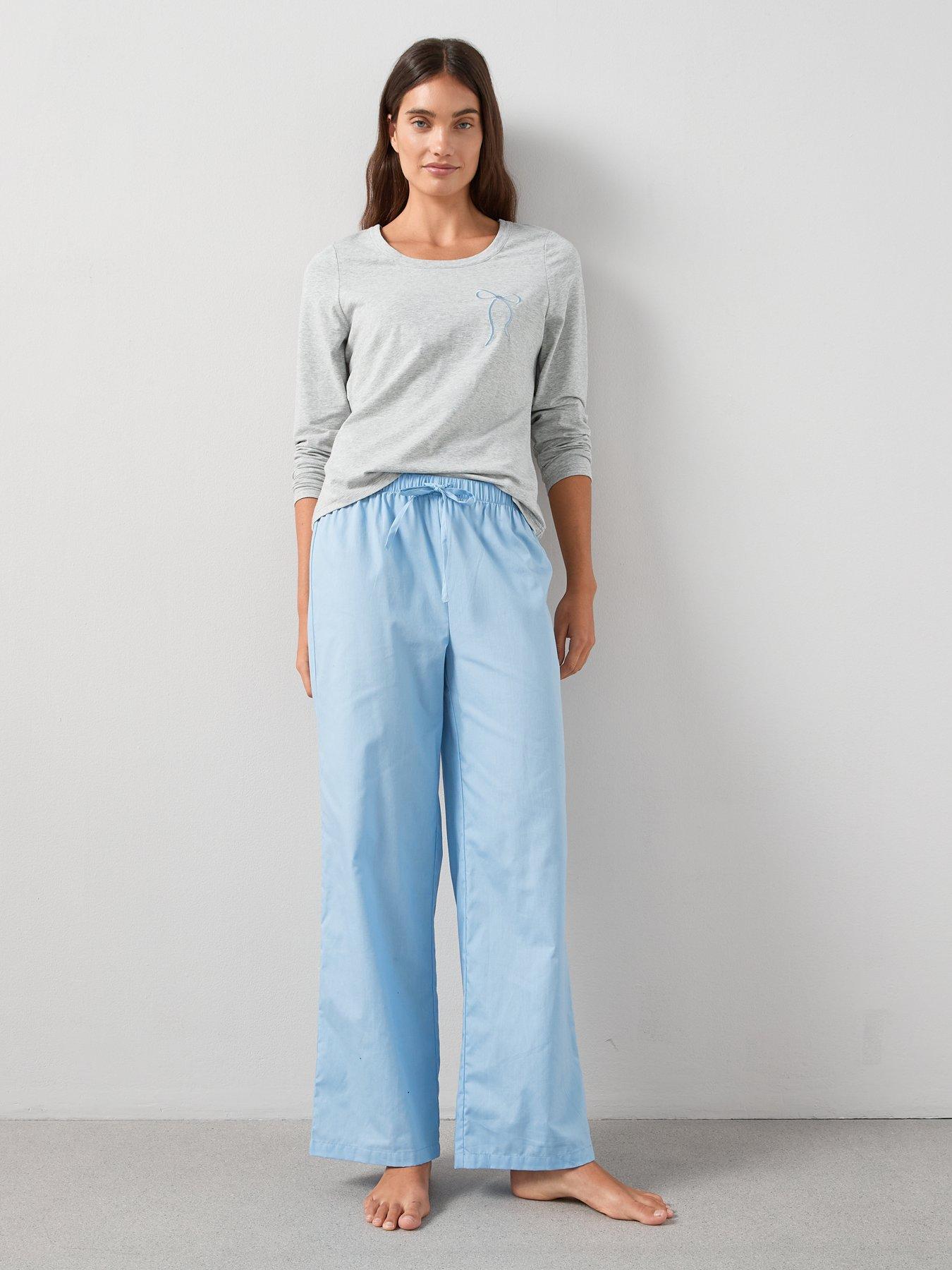 The Very Collection Long Sleeve Jersey Embroided Top And Woven Bottom ...