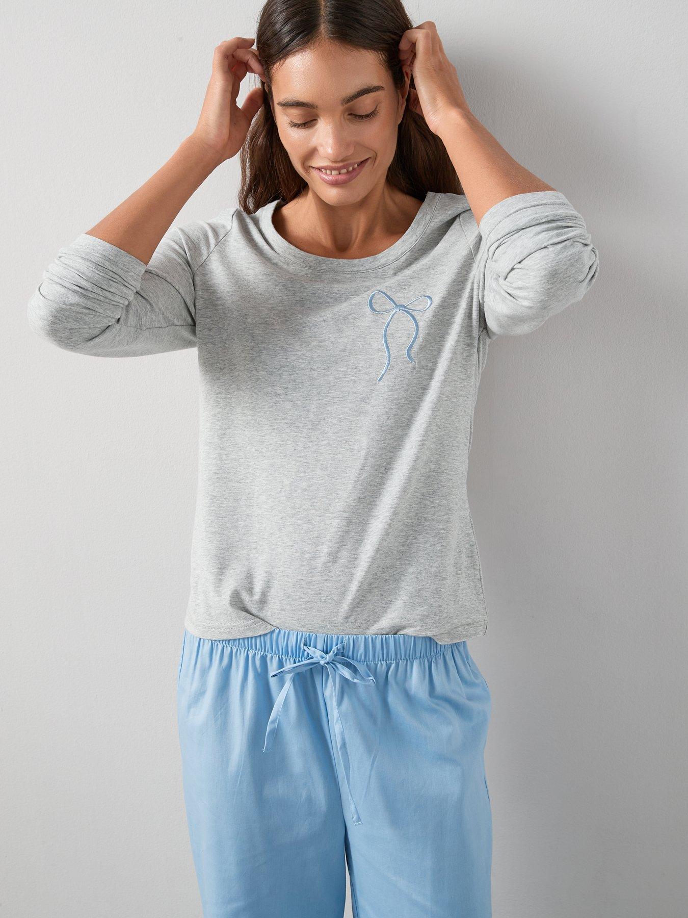 The Very Collection Long Sleeve Jersey Embroided Top And Woven Bottom ...