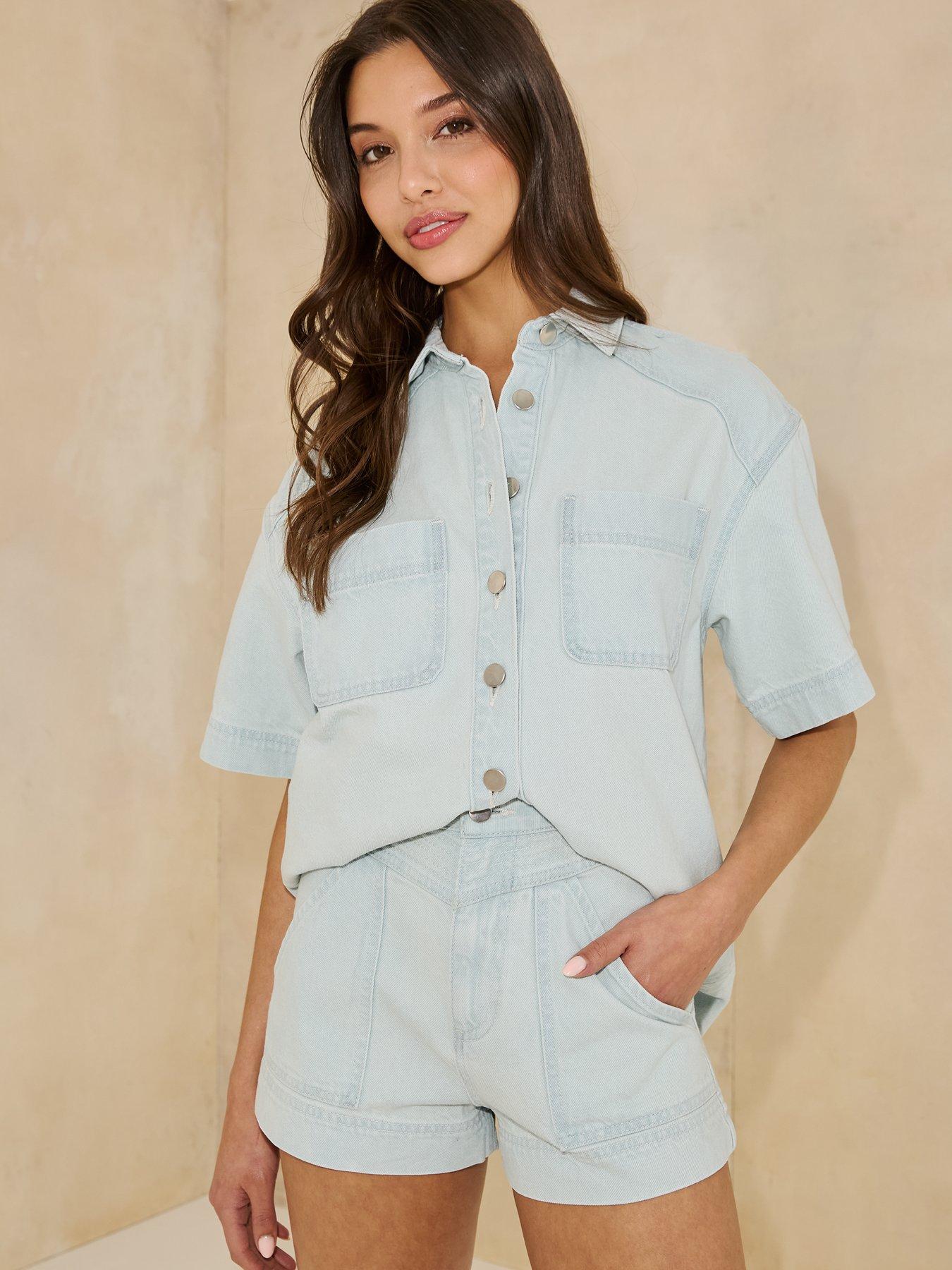 Image 4 of 4 of Michelle Keegan Denim Short Co-Ord - Light Wash
