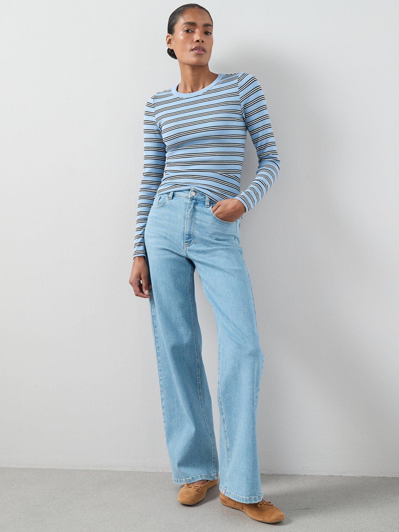 Image 3 of 6 of The Very Collection Crew Stripe Long Sleeve Top - Blue