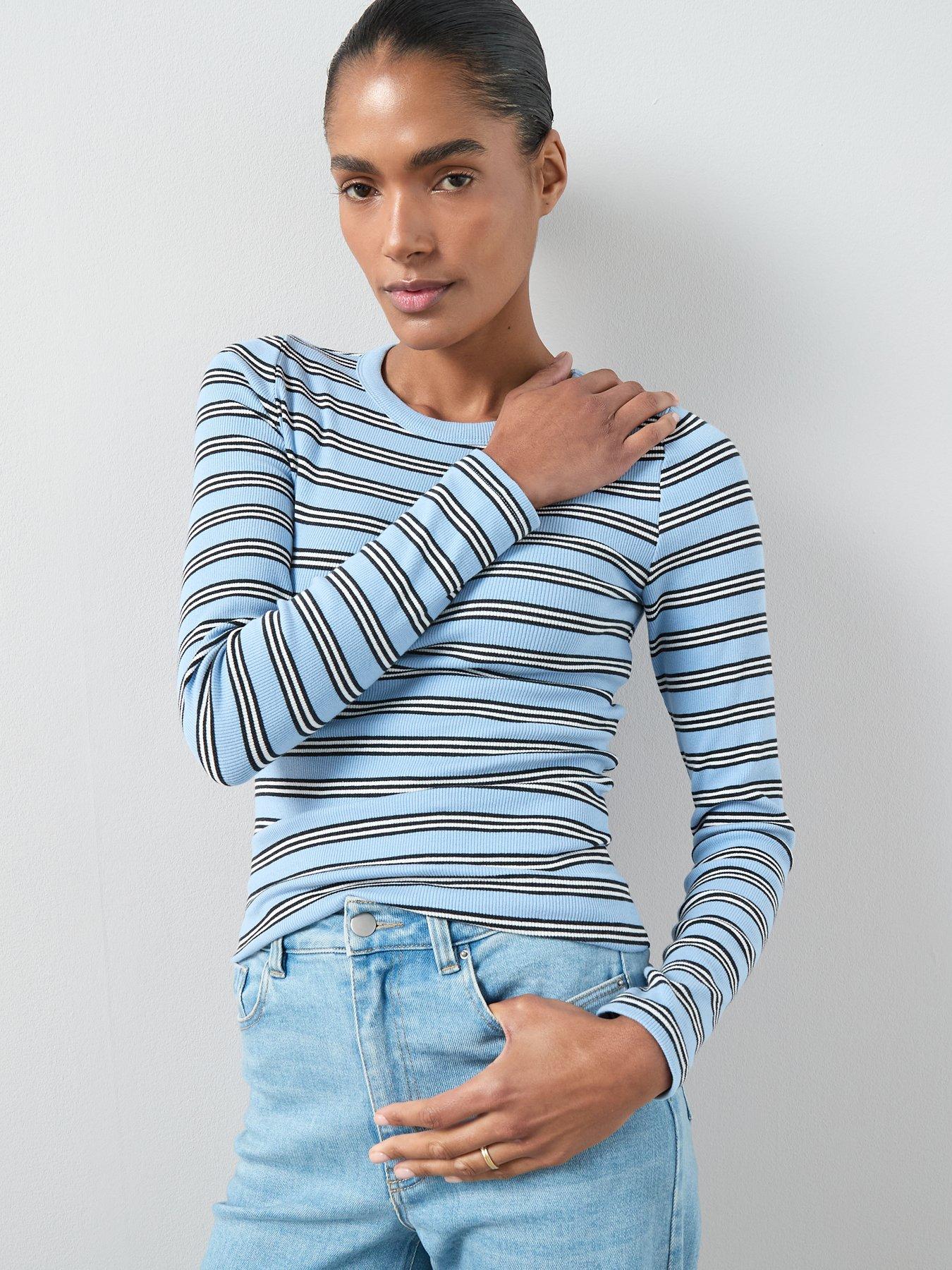 Image 4 of 6 of The Very Collection Crew Stripe Long Sleeve Top - Blue