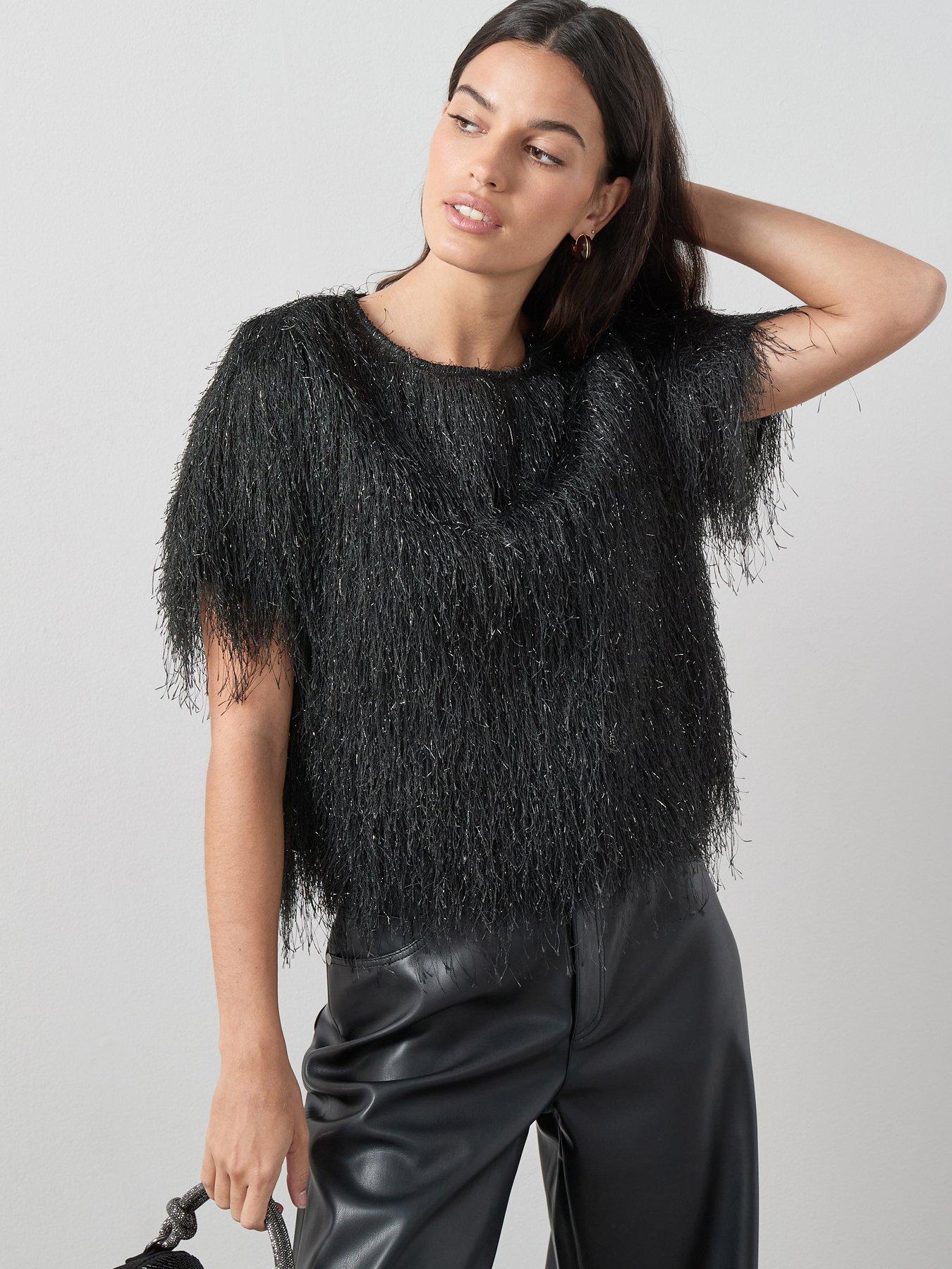 Image 1 of 7 of The Very Collection Tassel Short Sleeve Top - Black
