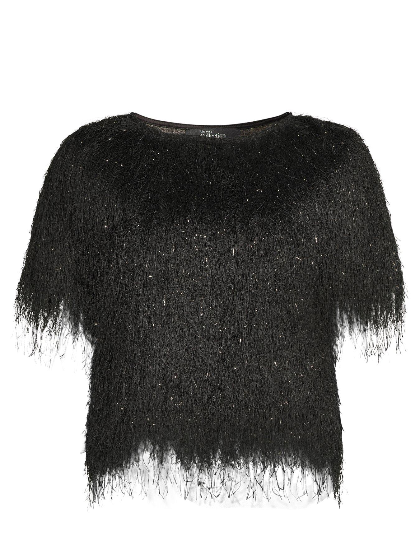 Image 7 of 7 of The Very Collection Tassel Short Sleeve Top - Black