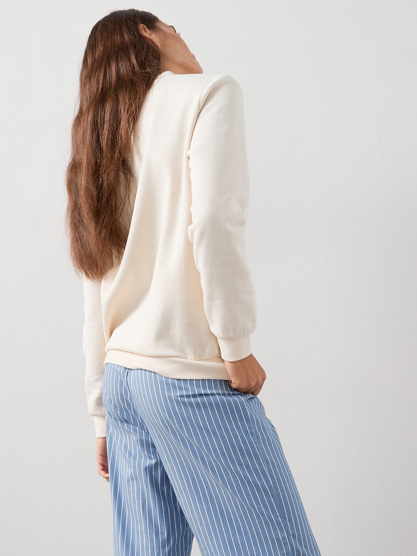 Image 5 of 6 of The Very Collection Slogan Sweat And Woven Stripe Bottom Pj Set - Blue