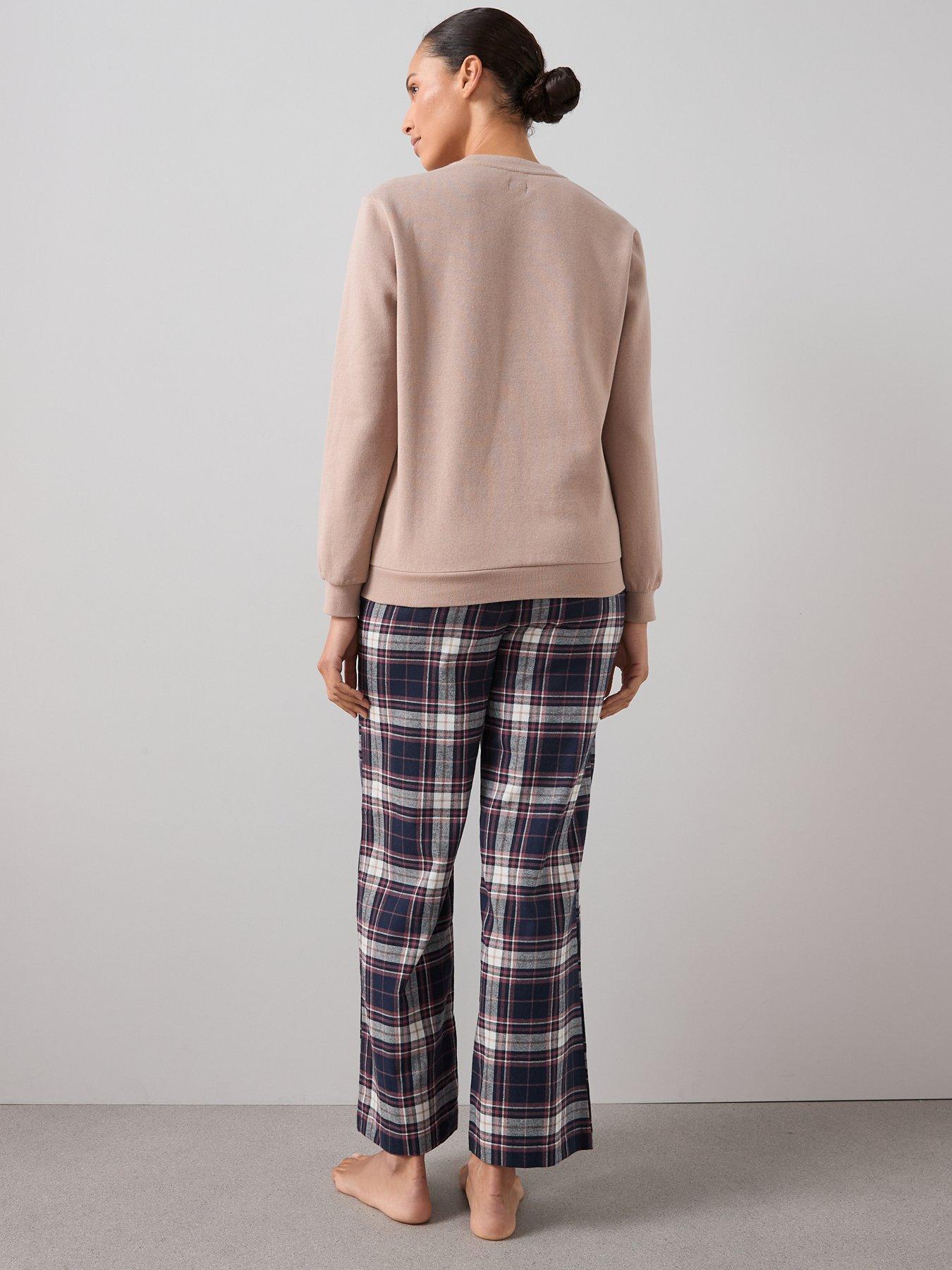 The Very Collection Bow Print Sweat And Woven Check Bottom Pyjama Set ...