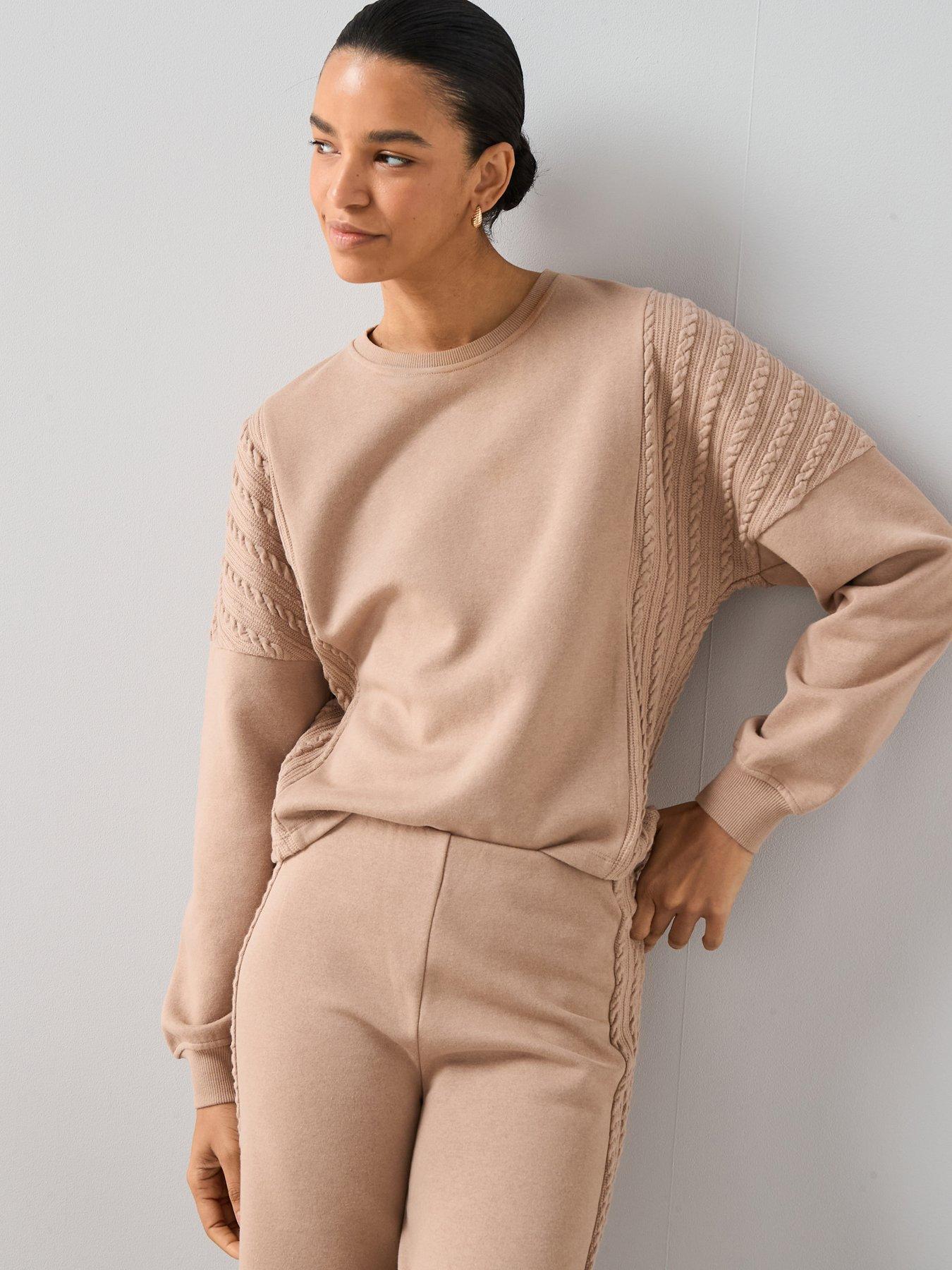 Image 1 of 6 of The Very Collection Cable Panel Sweatshirt - Beige