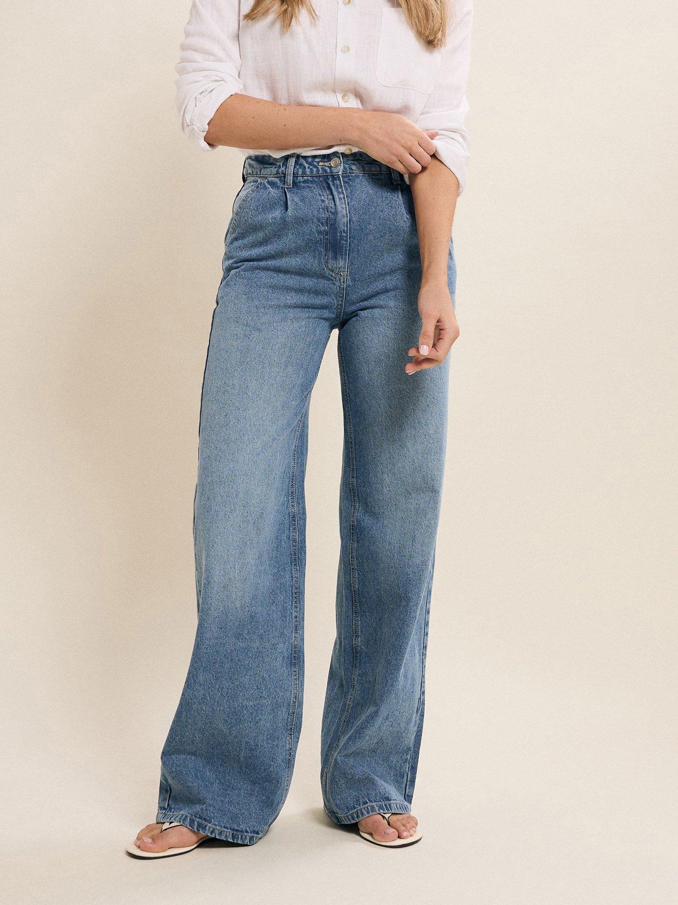 undefined Wide Leg Pleat Front Jeans 34" - Blue