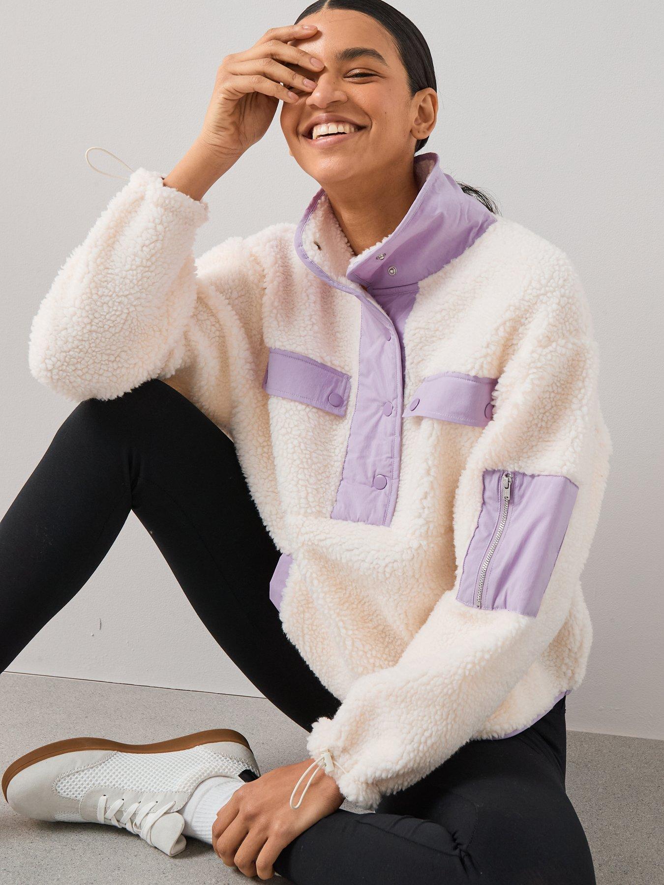 Image 5 of 6 of The Very Collection Woven Mix Borg Fleece - Cream