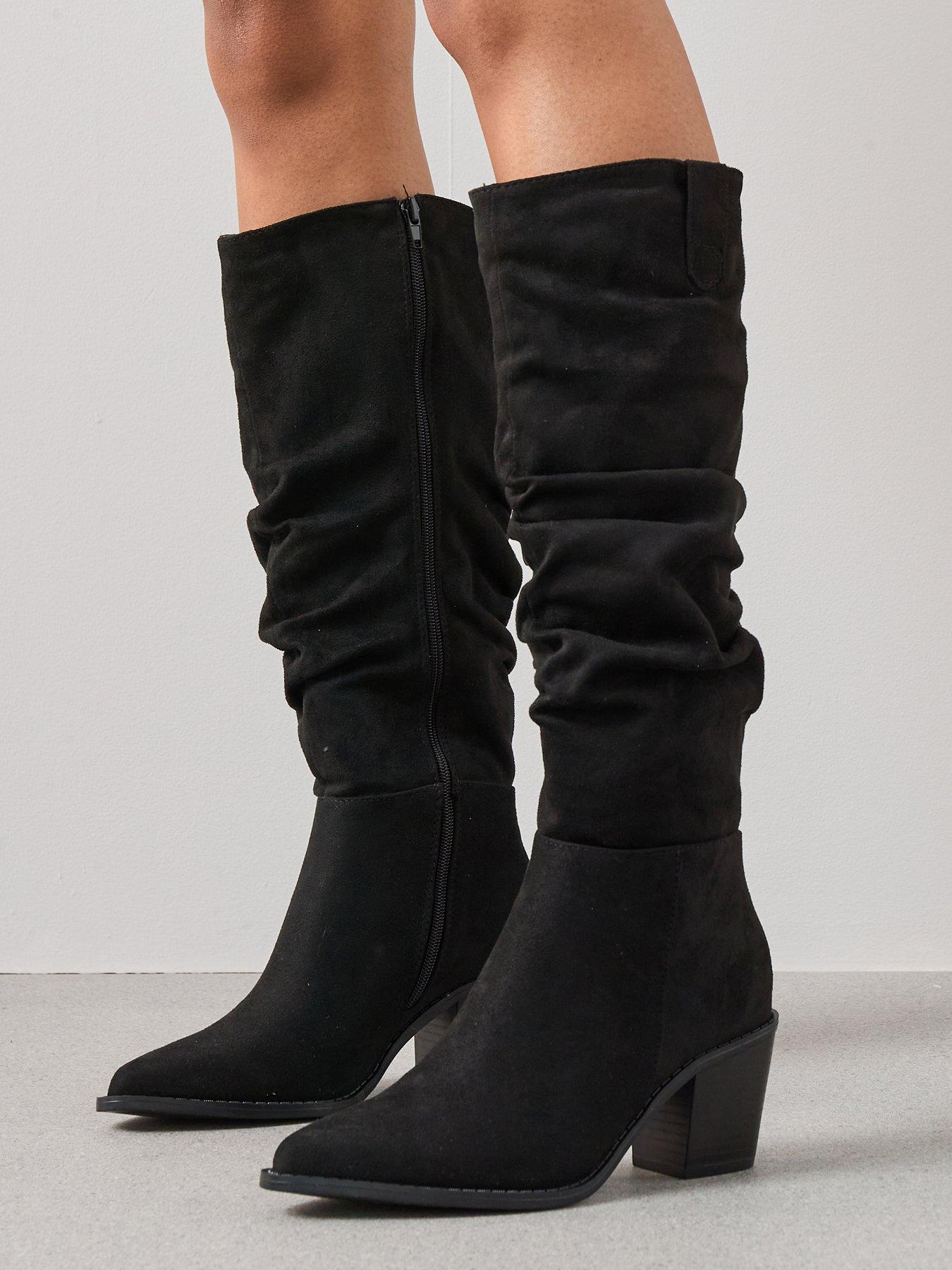 V by Very Wide Fit Slouch Knee Boots - Black