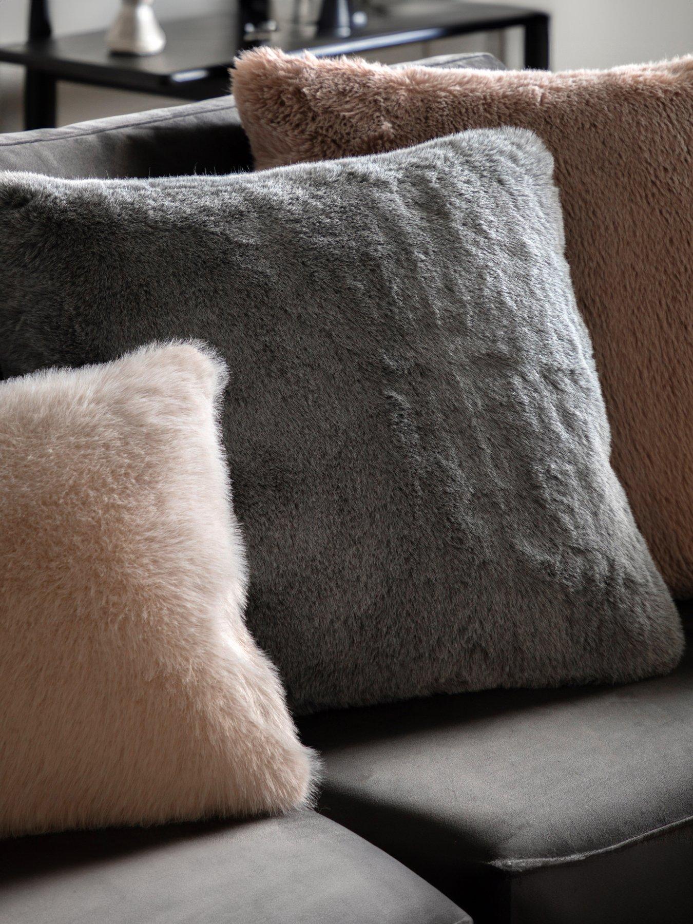 Image 1 of 3 of Gallery Direct Roscoe Faux Fur Cushion - Smoke Grey