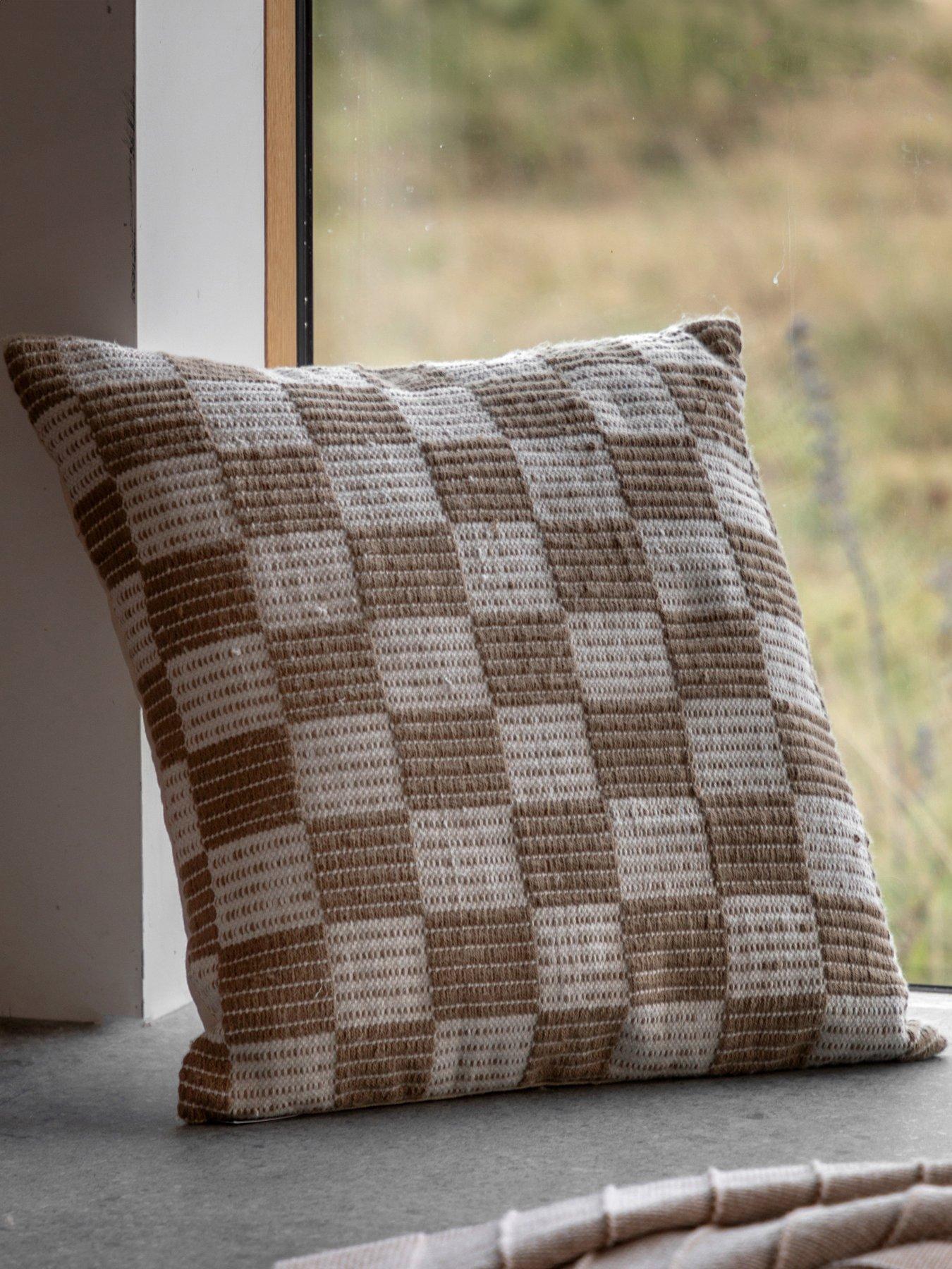 undefined Winster Check Woven Cushion in Taupe