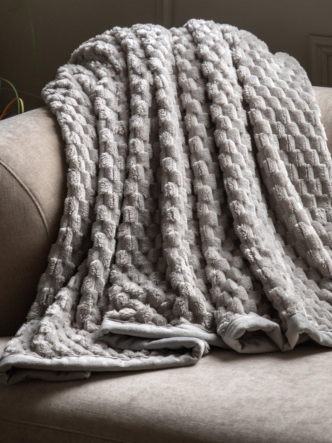 undefined Jacquard Velvet Knitted Throw Grey