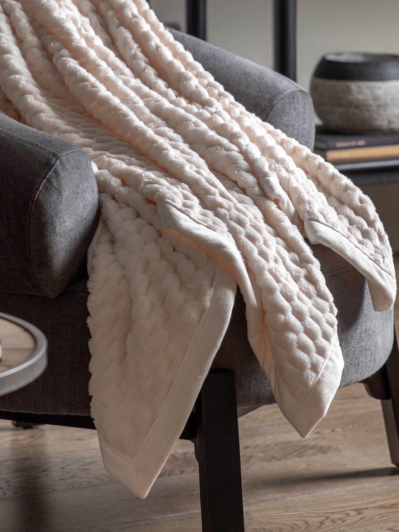 Gallery Direct Jacquard Velvet Knitted Throw Natural