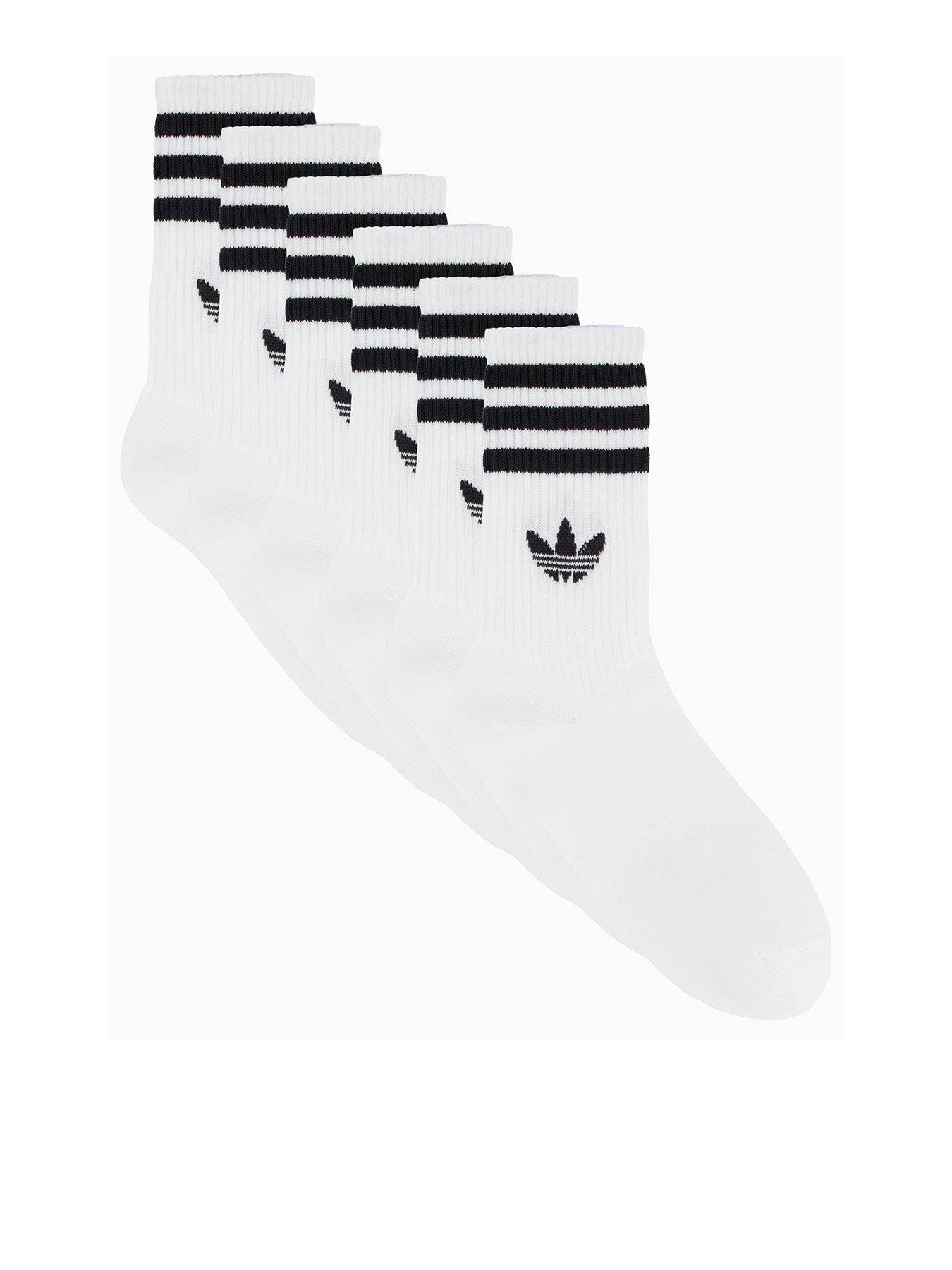 undefined Unisex 3 Stripe Crew Socks 6 Pack - White