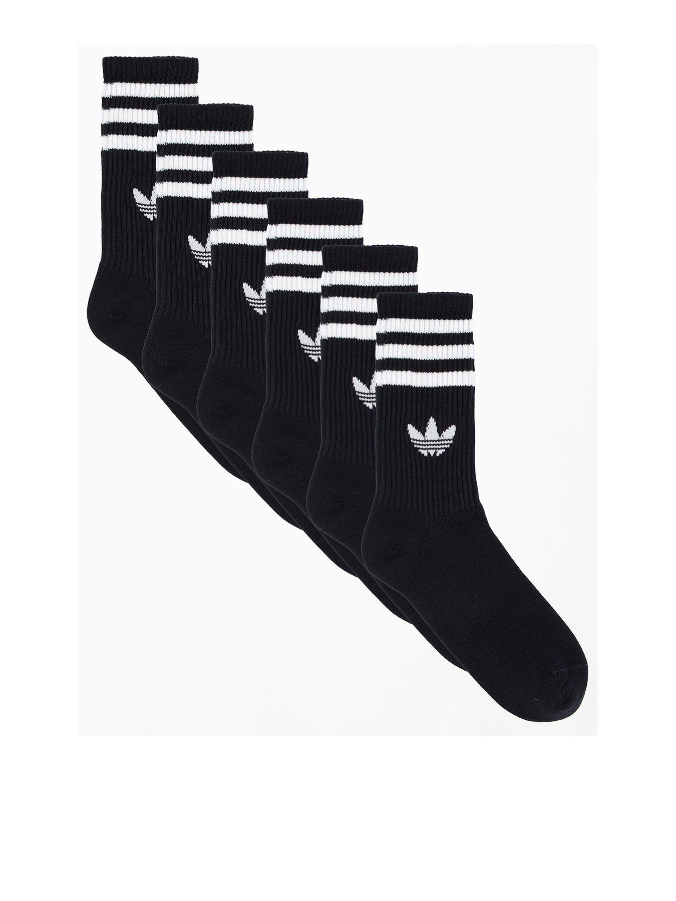 undefined Unisex 3 Stripe Crew Socks 6 Pack - Black