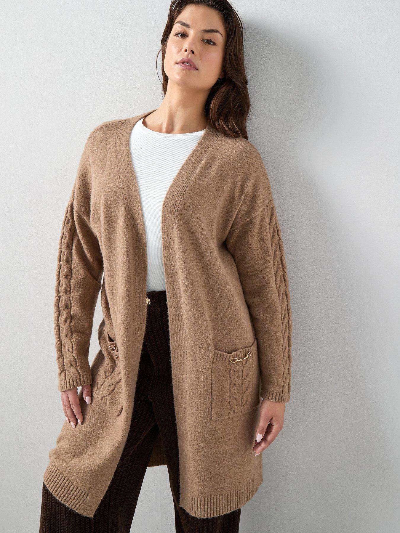 The Very Collection Curve Trim Detail Longline Cardigan - Beige