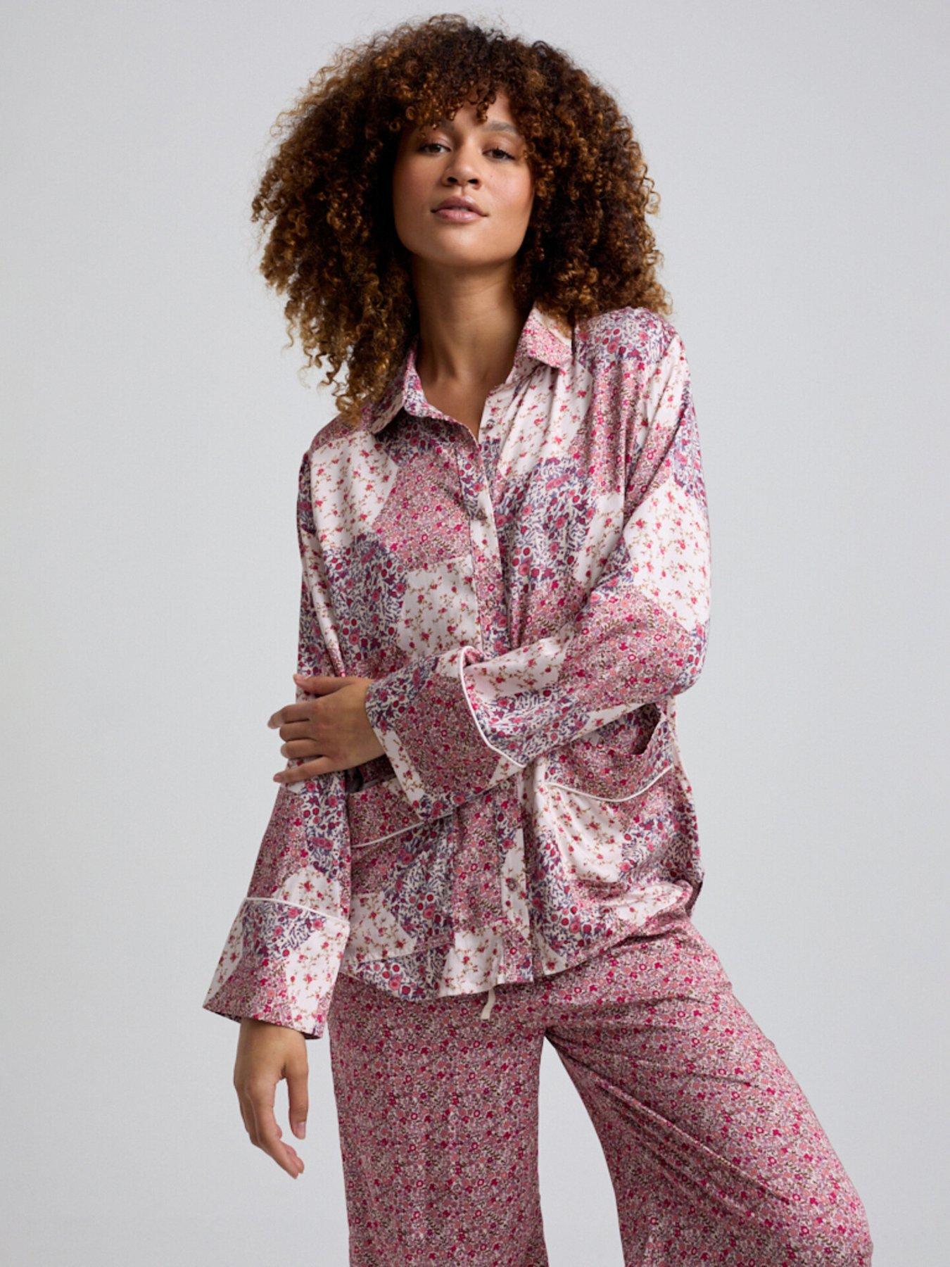 undefined Evie Long Sleeve Aster Patchwork Print Long Pyjama - Pink