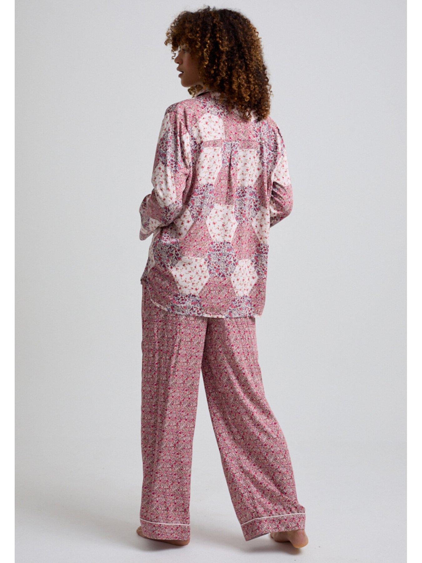 Image 2 of 6 of Lily & Lionel Evie Long Sleeve Aster Patchwork Print Long Pyjama - Pink