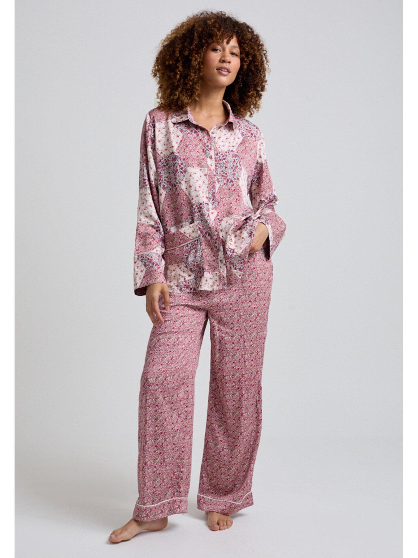 Image 3 of 6 of Lily & Lionel Evie Long Sleeve Aster Patchwork Print Long Pyjama - Pink