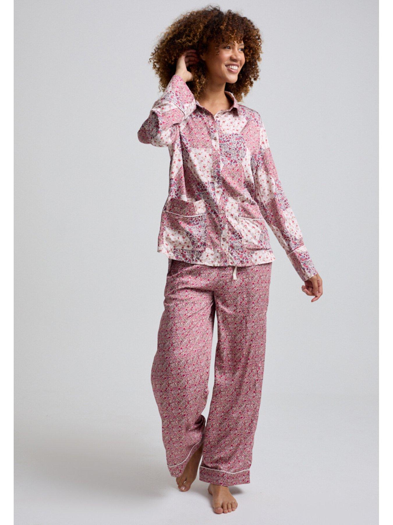 Image 4 of 6 of Lily & Lionel Evie Long Sleeve Aster Patchwork Print Long Pyjama - Pink
