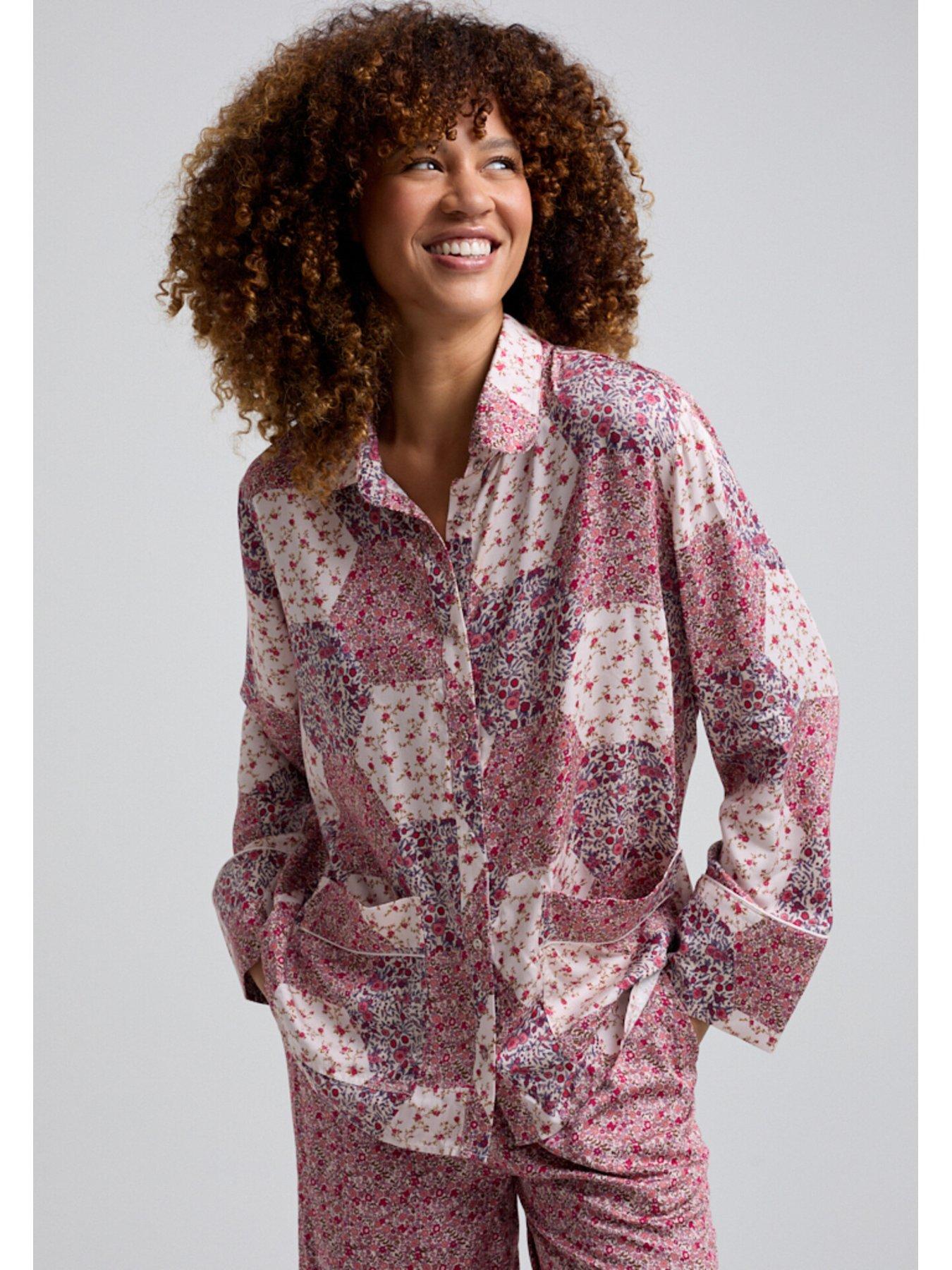 Image 5 of 6 of Lily & Lionel Evie Long Sleeve Aster Patchwork Print Long Pyjama - Pink