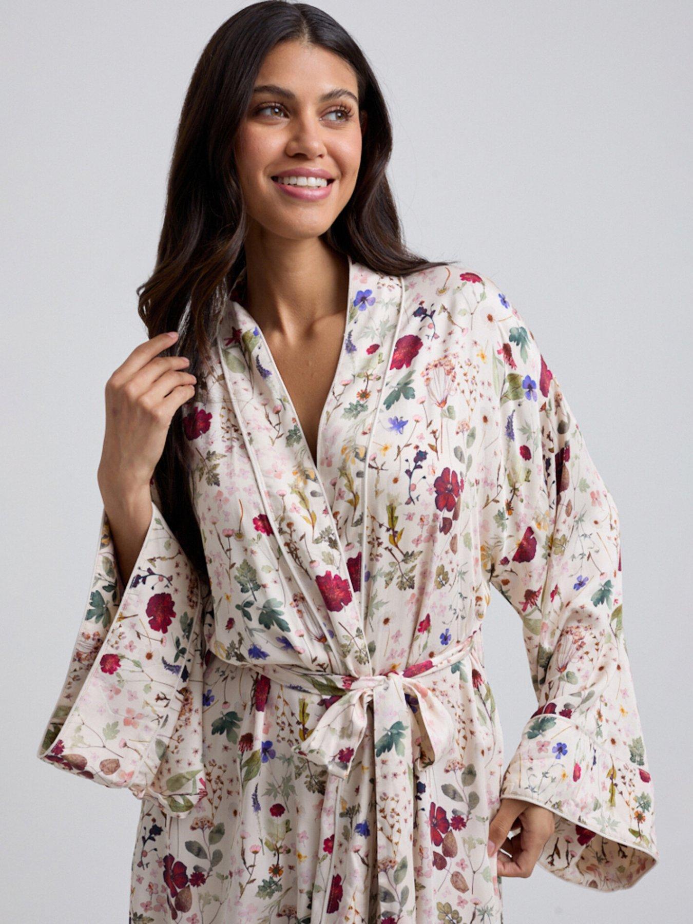 Image 1 of 5 of Lily & Lionel Corina Floral Print Robe - Ecru