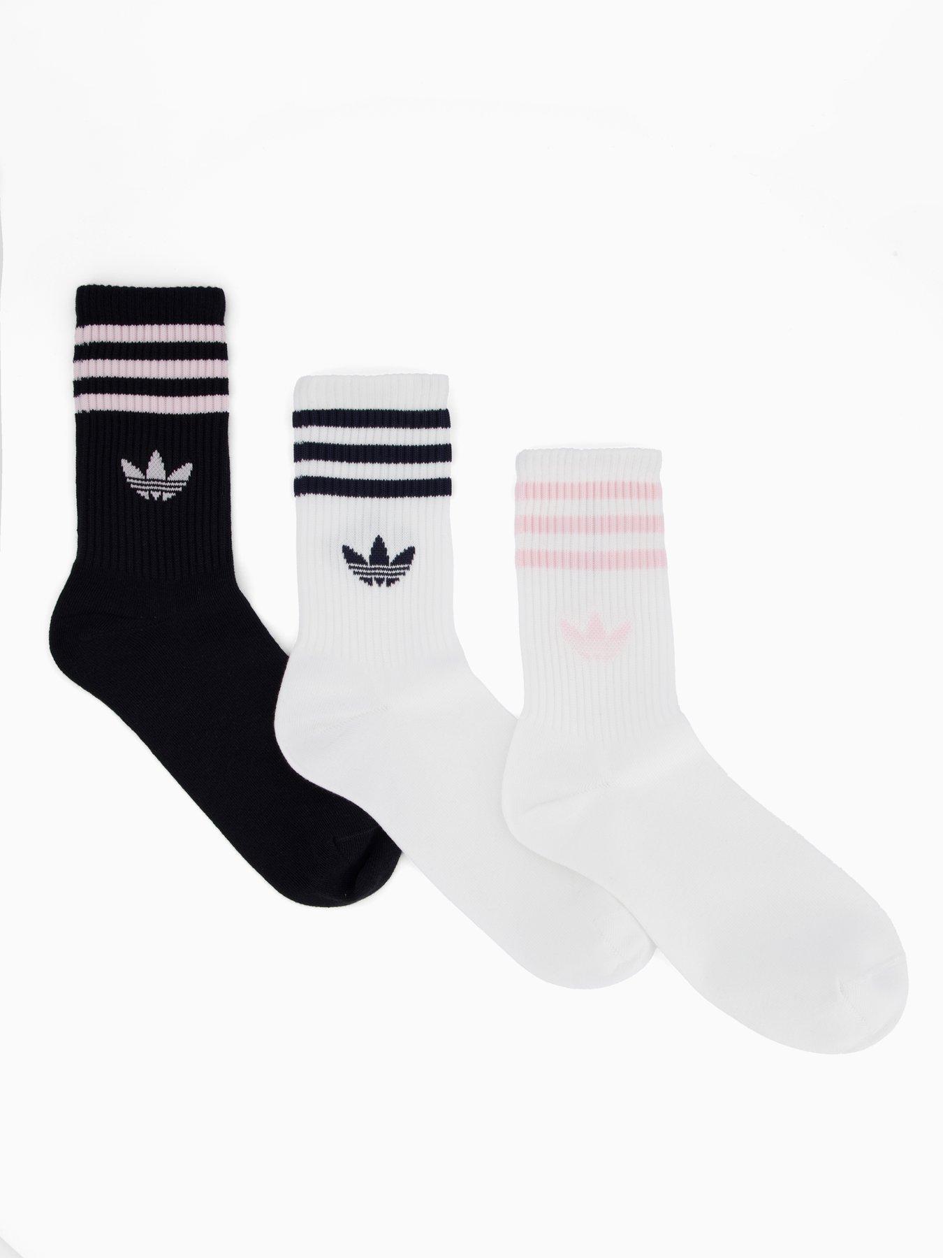undefined Women's 3 Stripe Crew Socks 3 Pack - Black/White