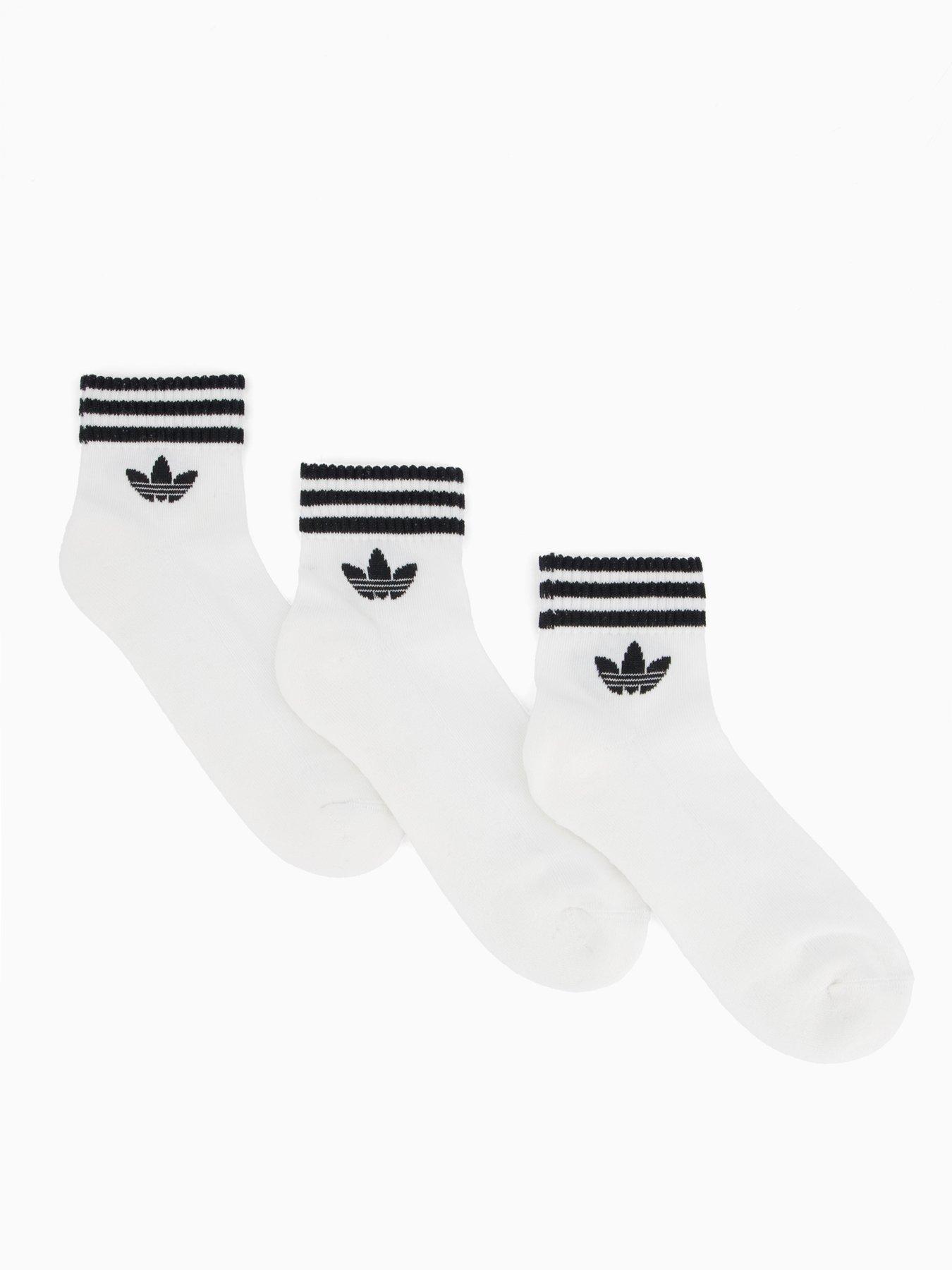undefined Women's 3 Stripe Ankle Socks 3 Pack - White