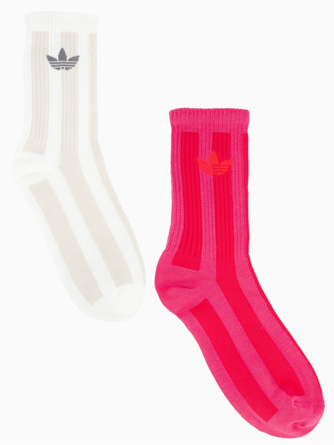 adidas Originals: Women's Striped Crew Socks 2 Pack - Off White/Pink