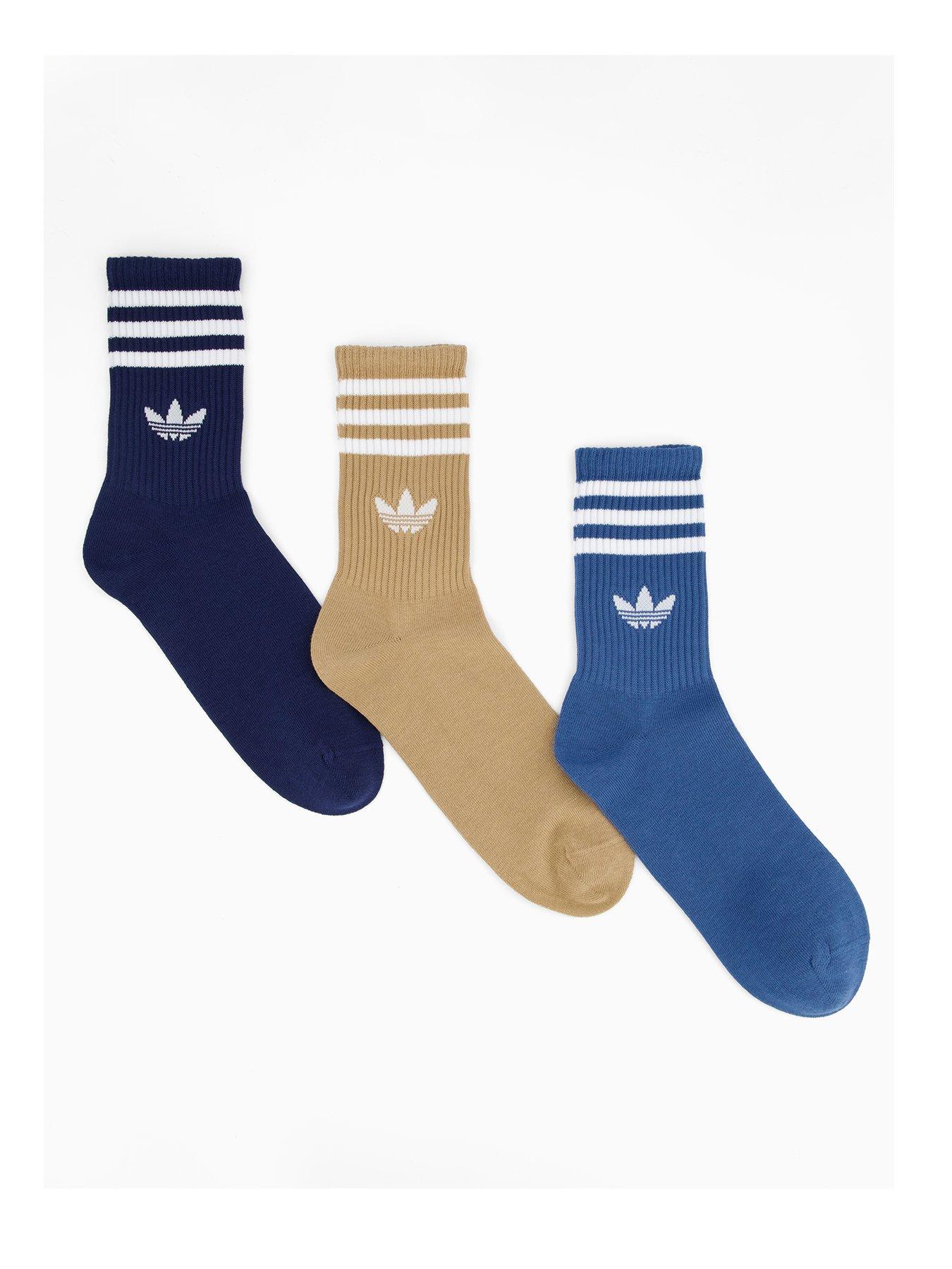 undefined Unisex 3 Stripe Crew Socks 3 Pack - Blue