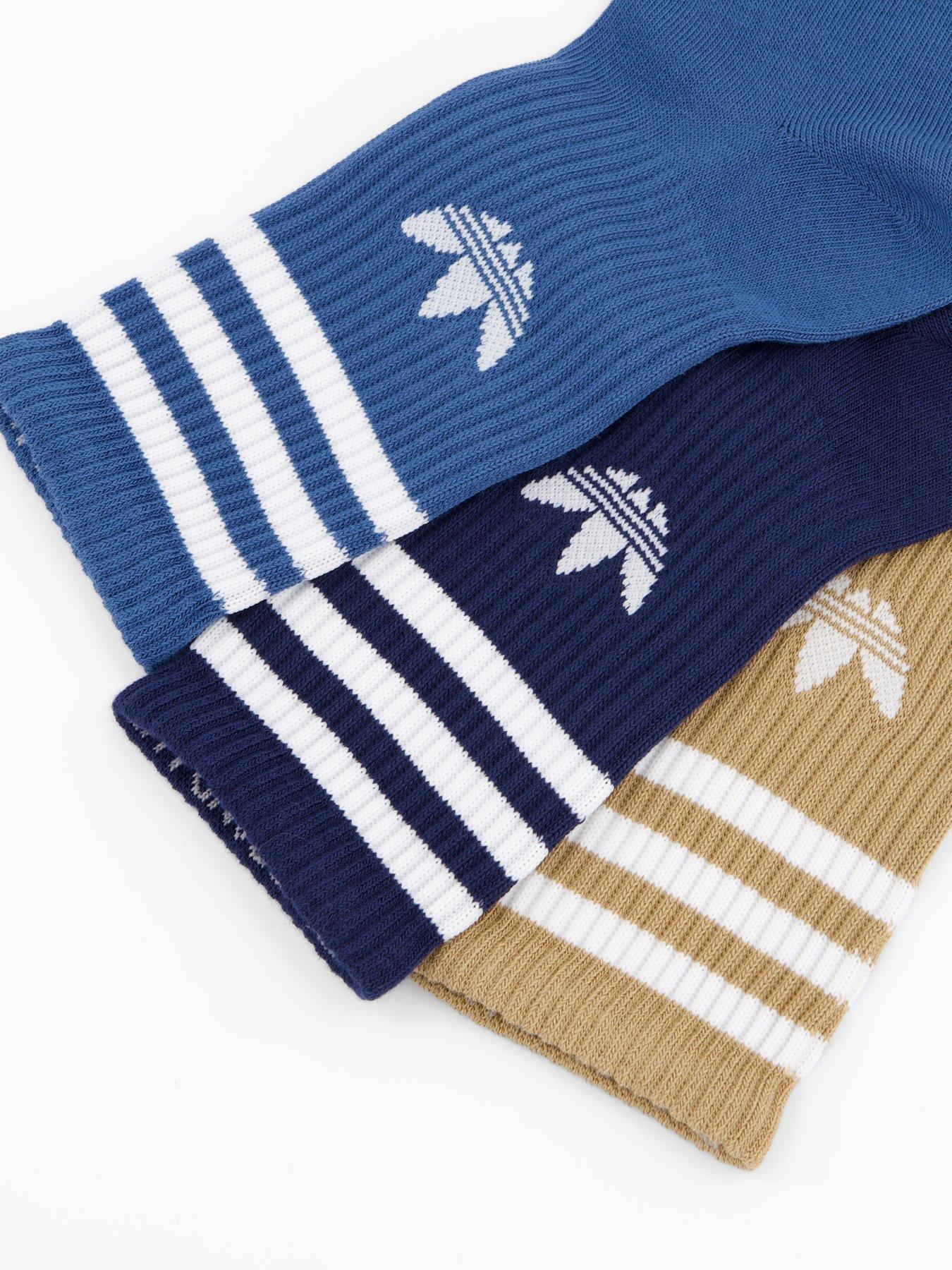 Image 3 of 4 of adidas Originals Unisex 3 Stripe Crew Socks 3 Pack - Blue