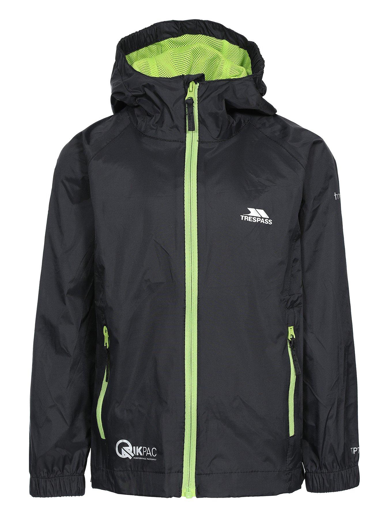 Trespass Kids Qikpac Jacket Unisex Packaway Jacket Tp75 - Black