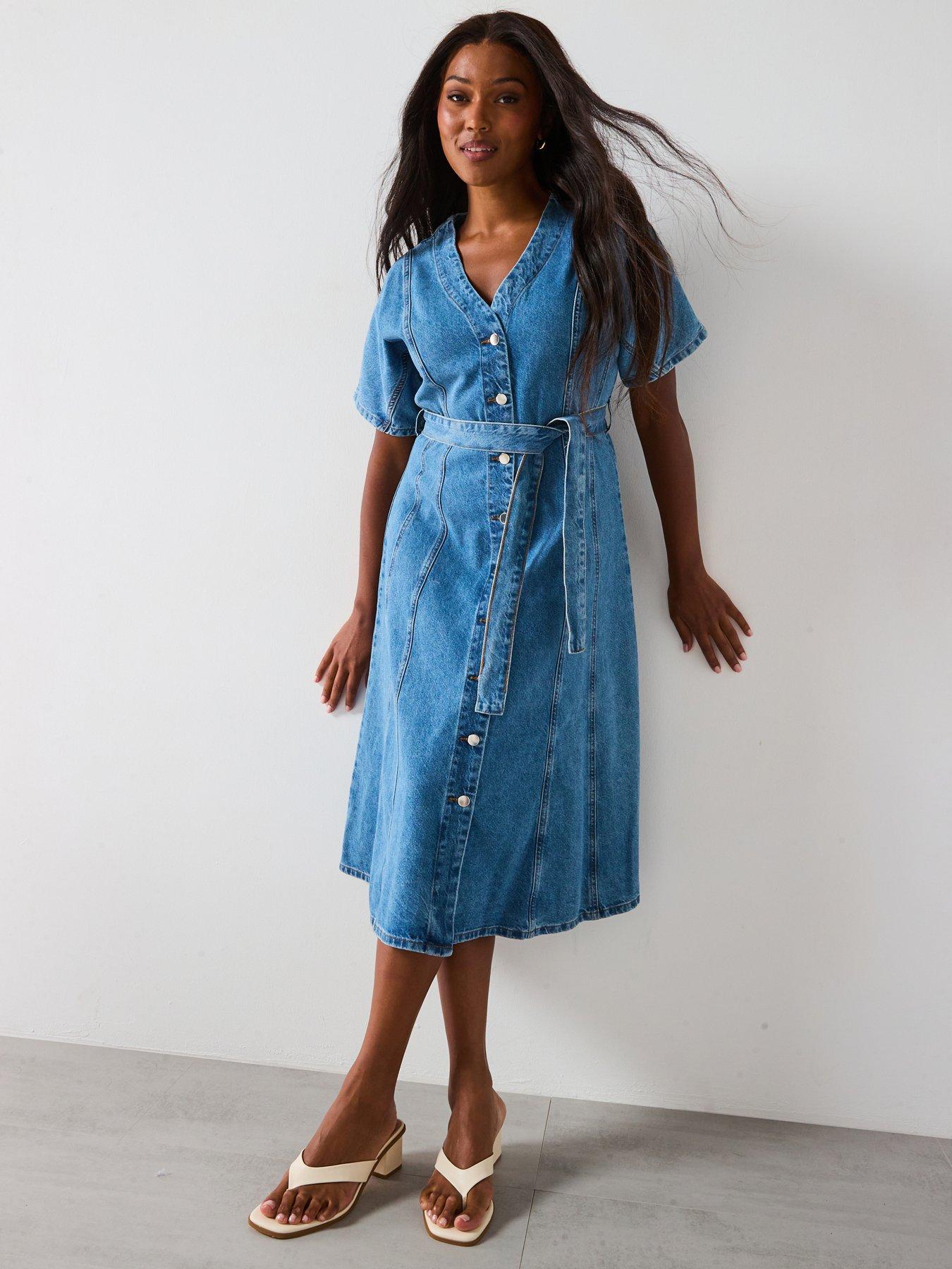 The Very Collection Curve Curve Fit  &  Flare Denim Midi Dress
