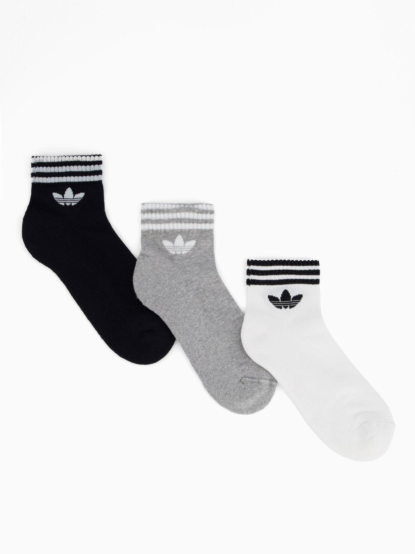 undefined Women's 3 Stripe Ankle Socks 3 Pack - Black/Grey/White