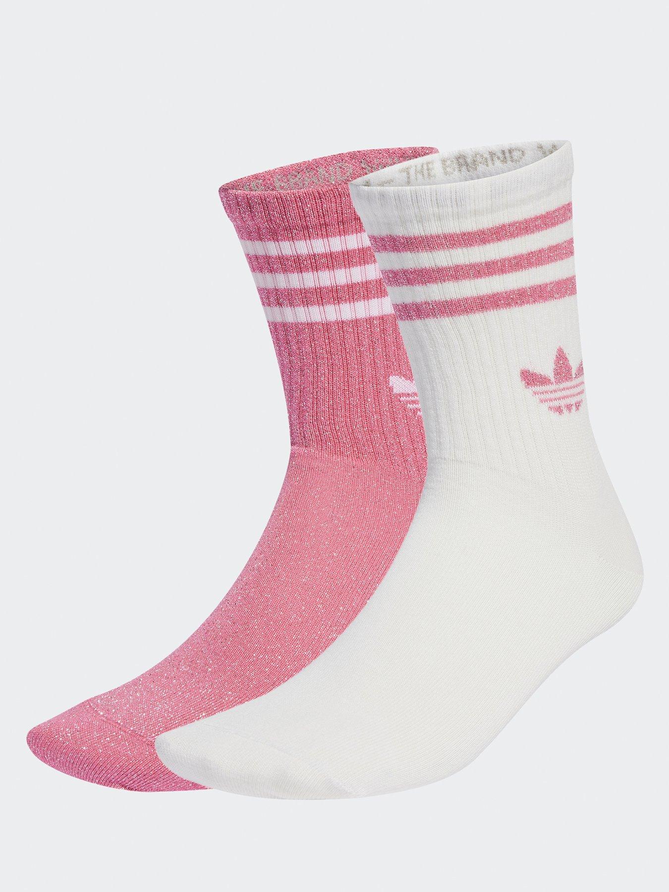 undefined Women's 3 Stripe Glitter Crew Socks 2 Pack - Pink